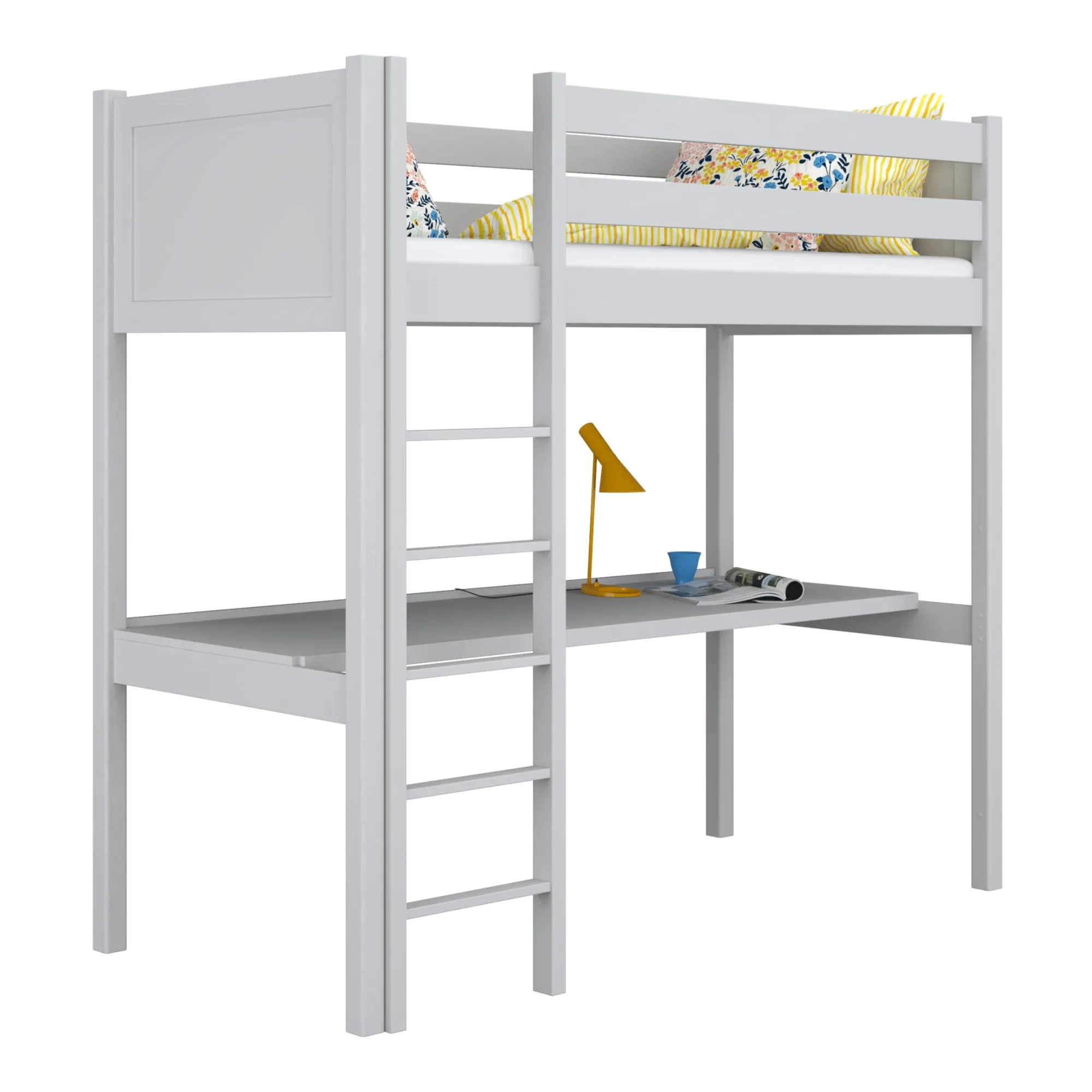 Drewniane łóżko na antresoli z biurkiem N06