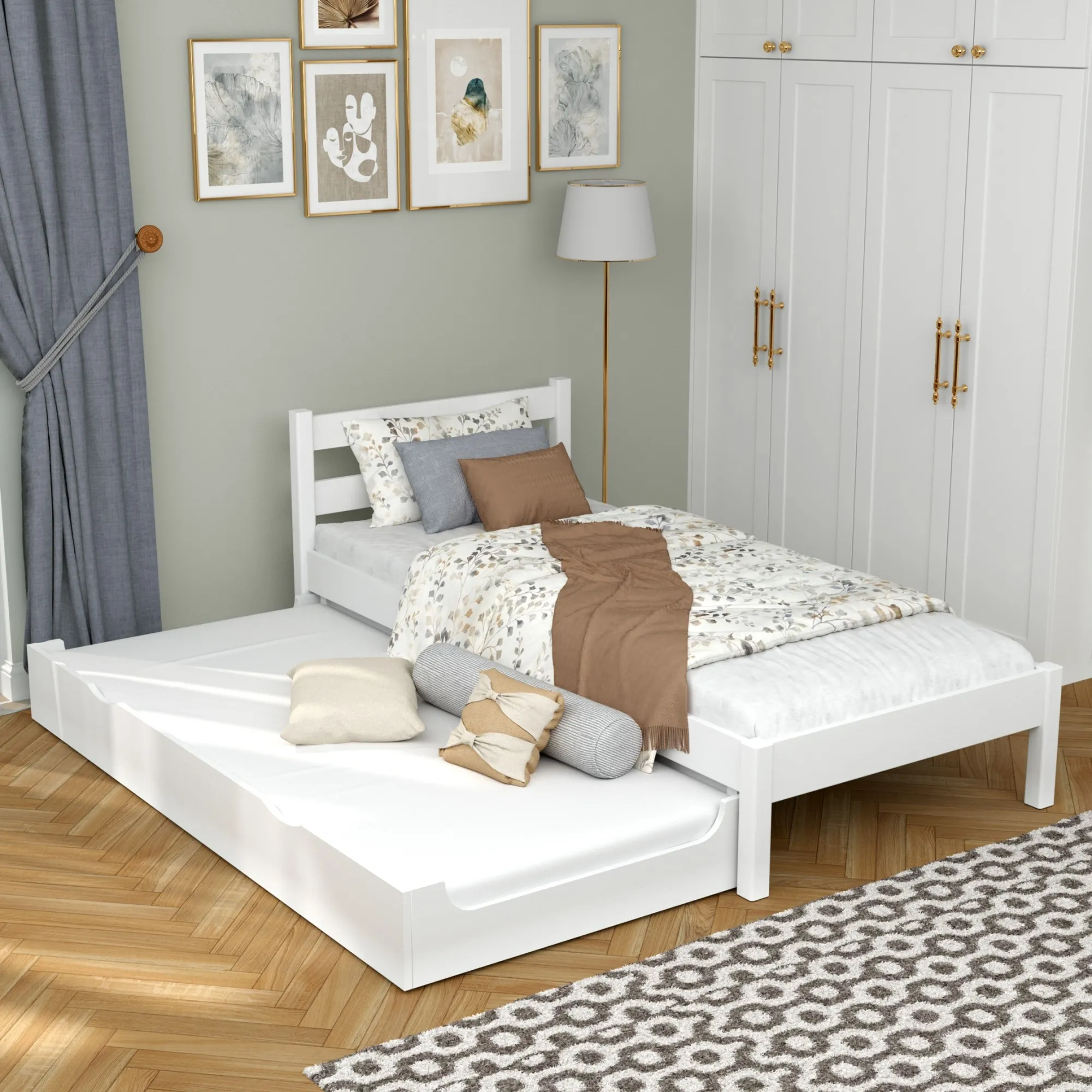 Drewniane łóżko pojedyncze z szufladą na materac N01