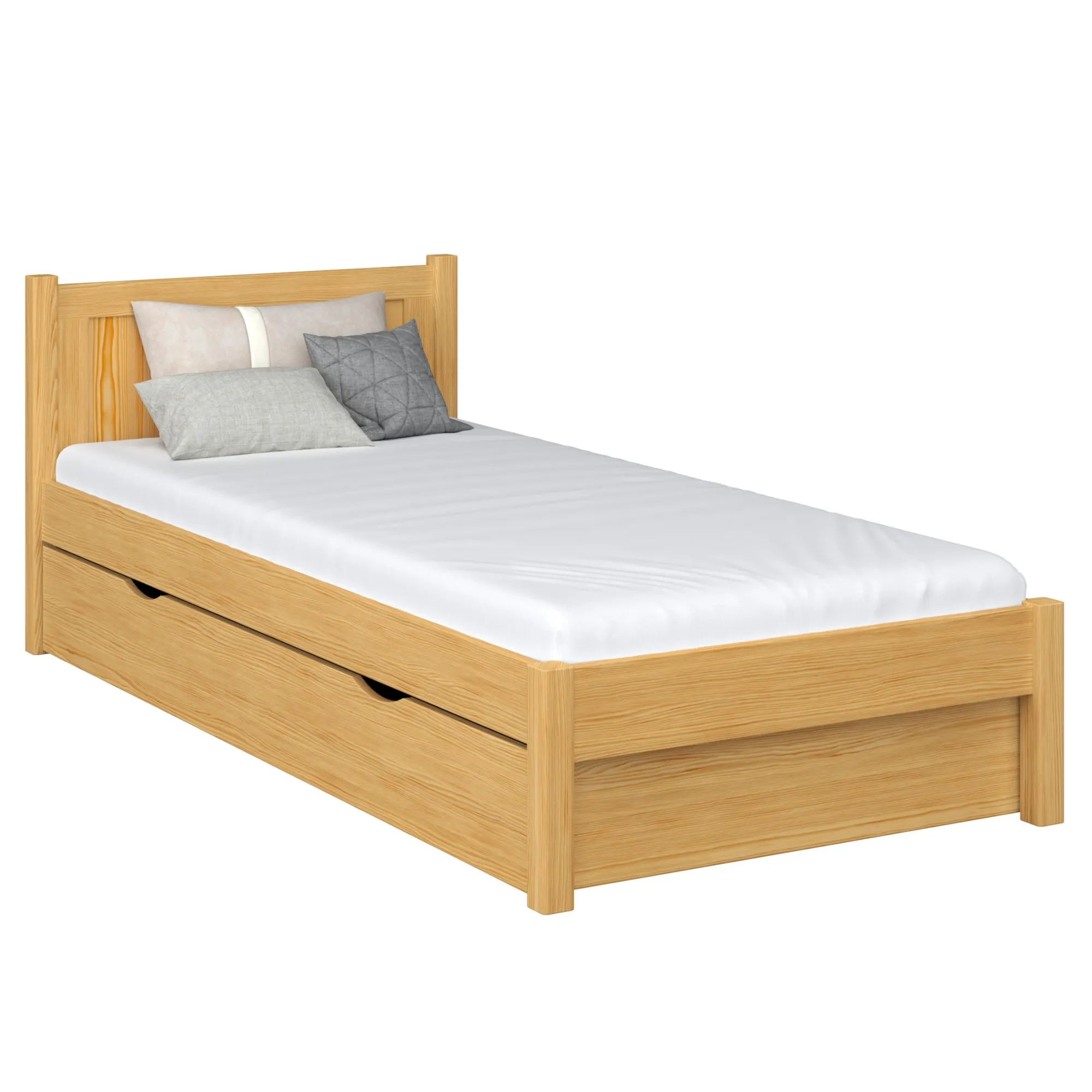 Sosnowe łóżko pojedyncze z szufladą N02