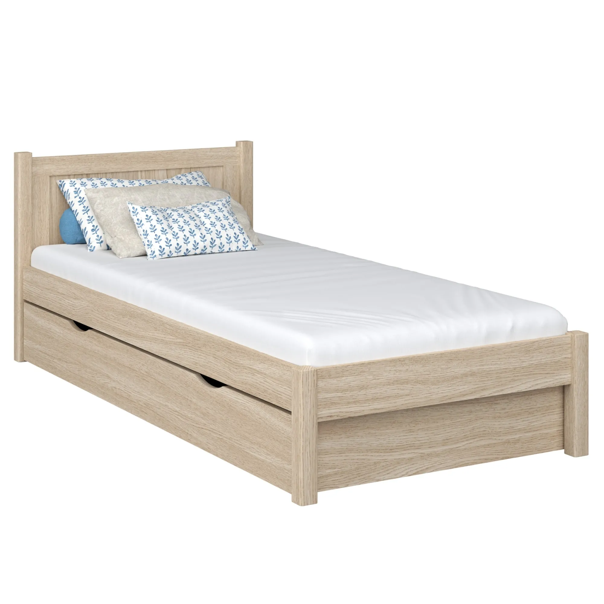 Dębowe łóżko pojedyncze z szufladą N02