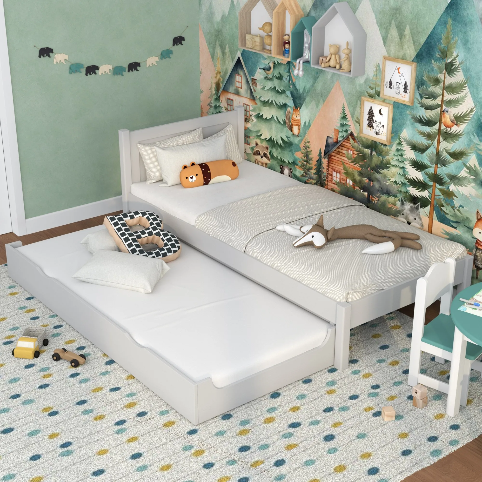 Drewniane łóżko pojedyncze z szufladą na materac N02