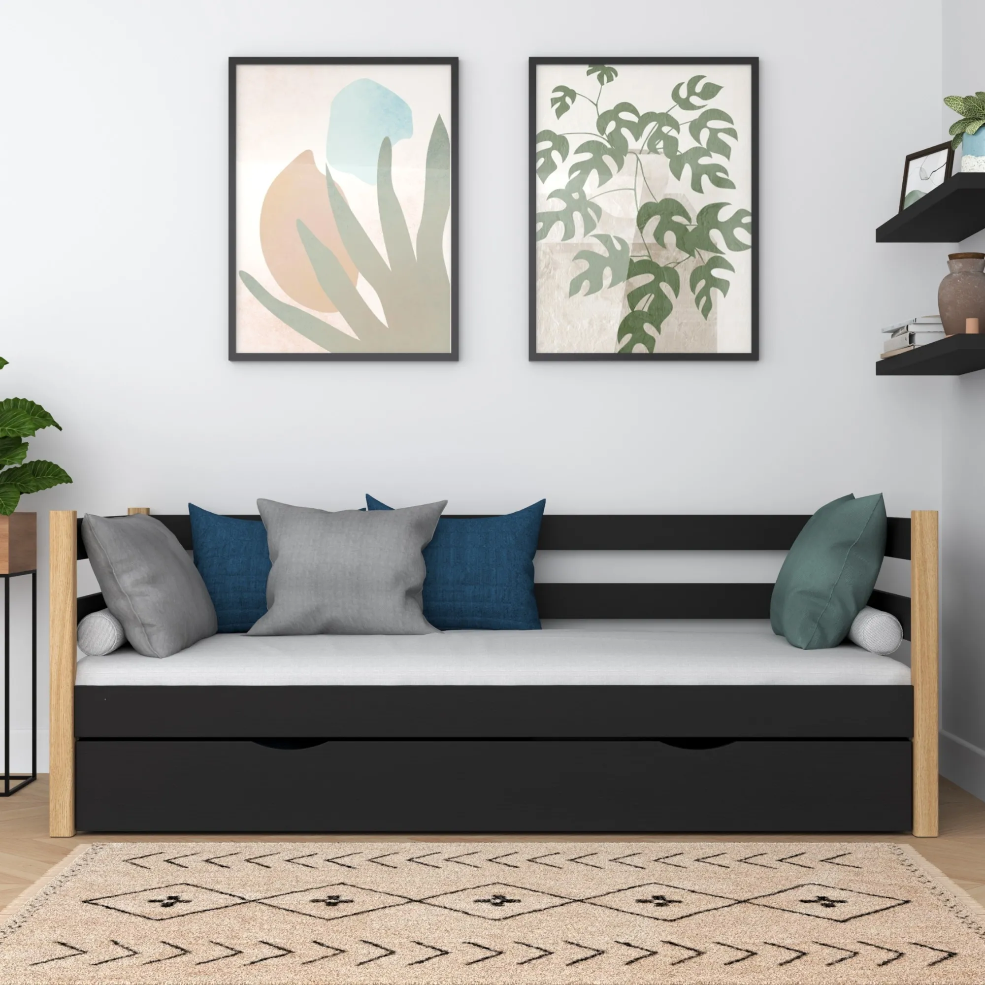 Drewniane łóżko sofa z szufladą N01