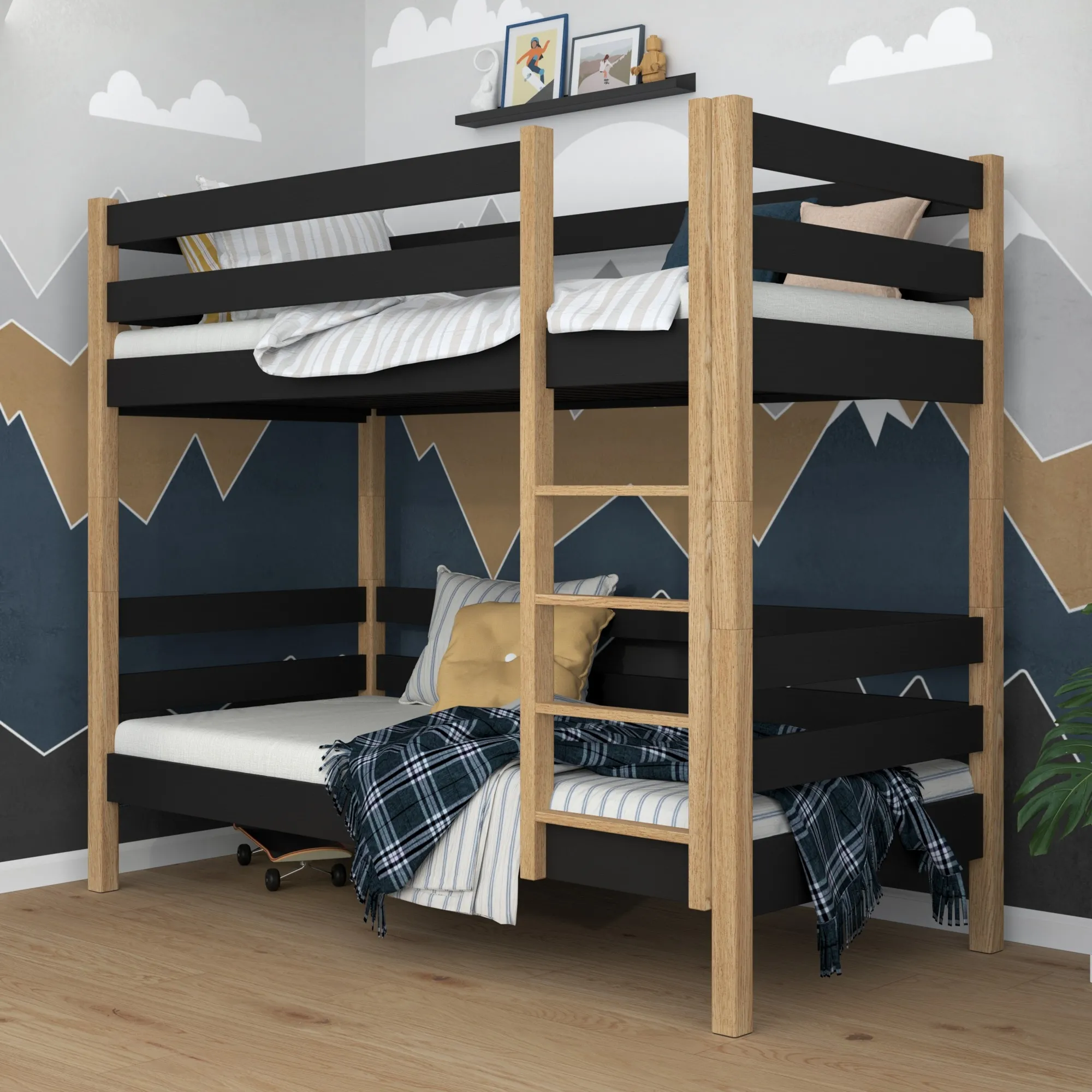 Drewniane łóżko piętrowe N01