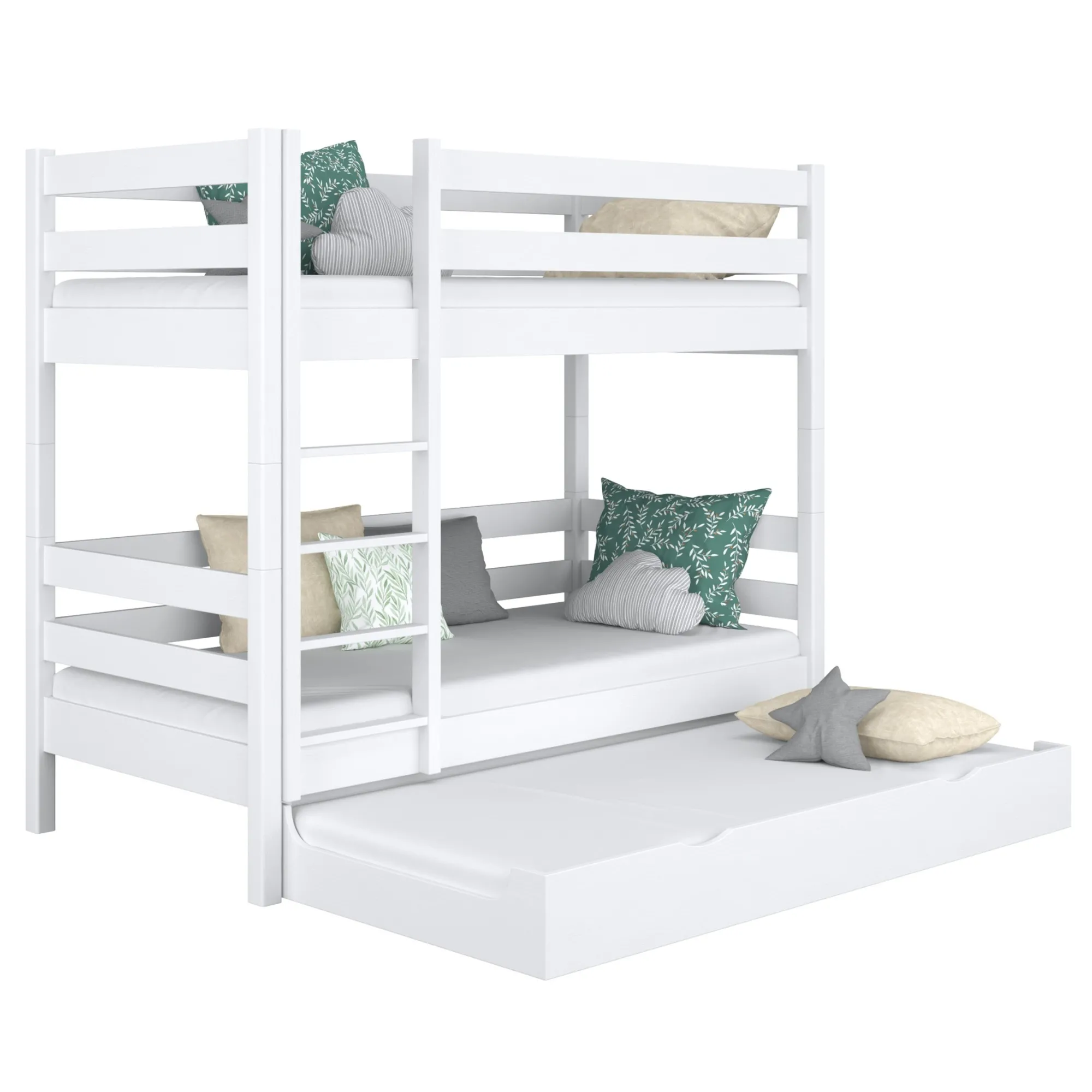 Drewniane łóżko piętrowe z szufladą na materac N01