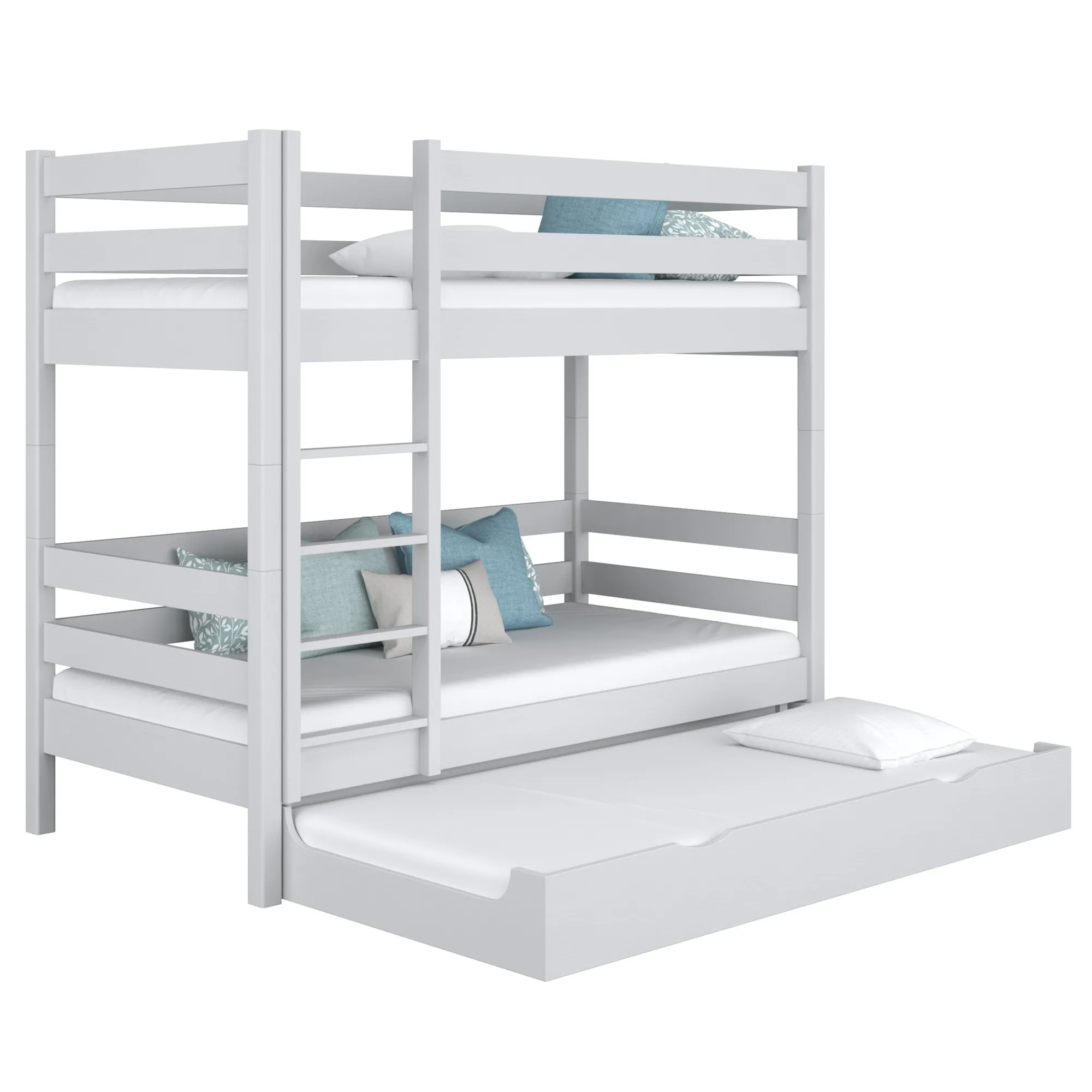 Drewniane łóżko piętrowe z szufladą na materac N01