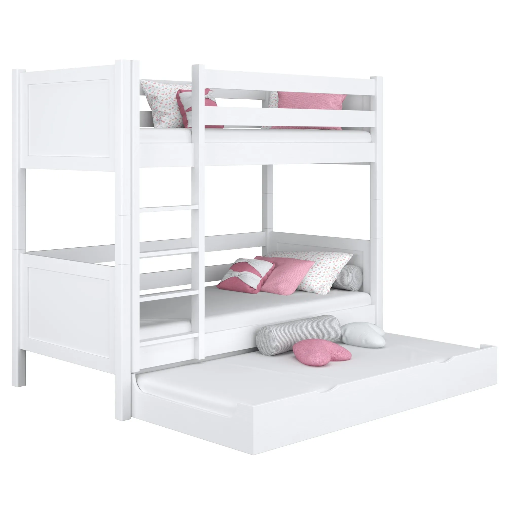 Drewniane łóżko piętrowe z szufladą na materac N02