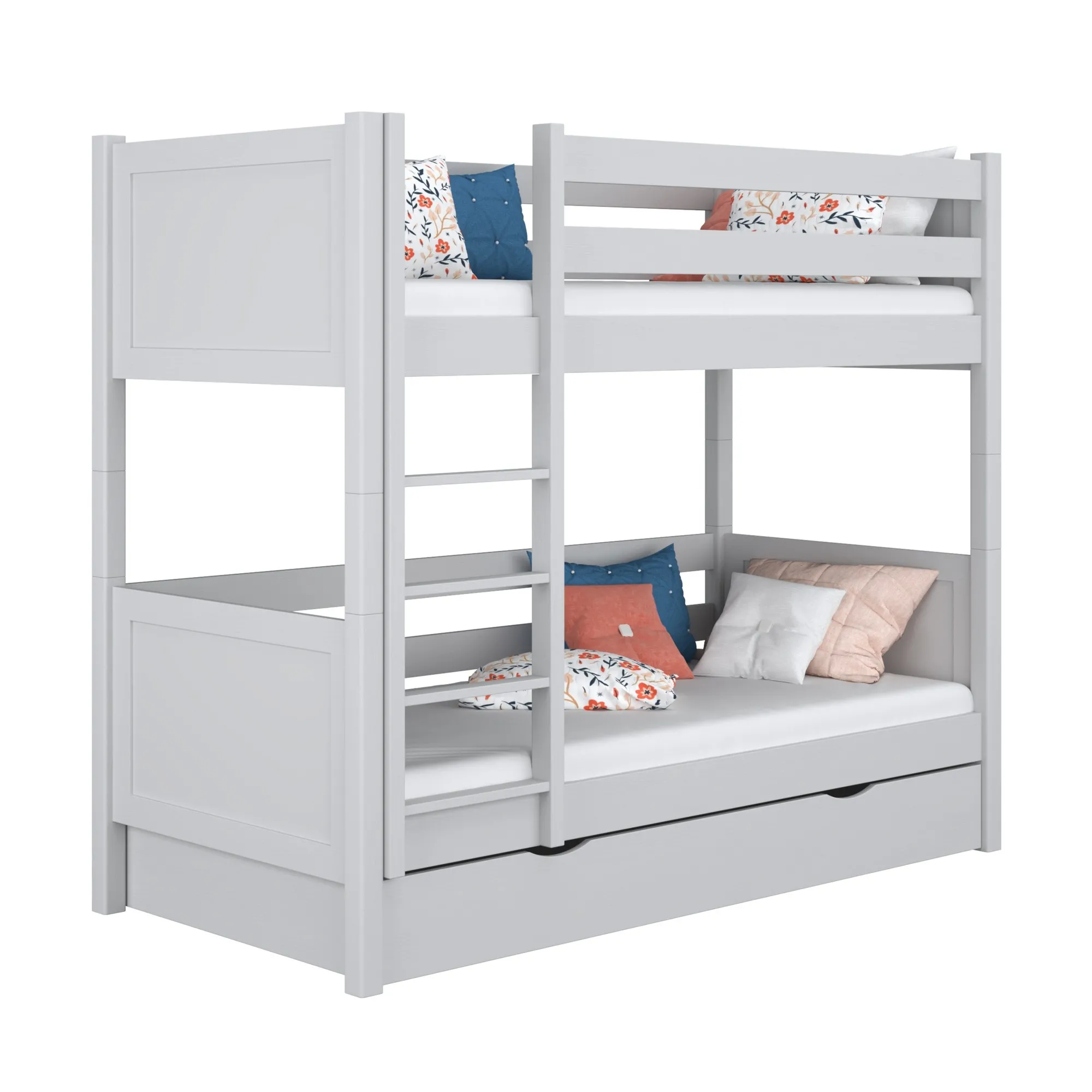 Drewniane łóżko piętrowe z szufladą N02