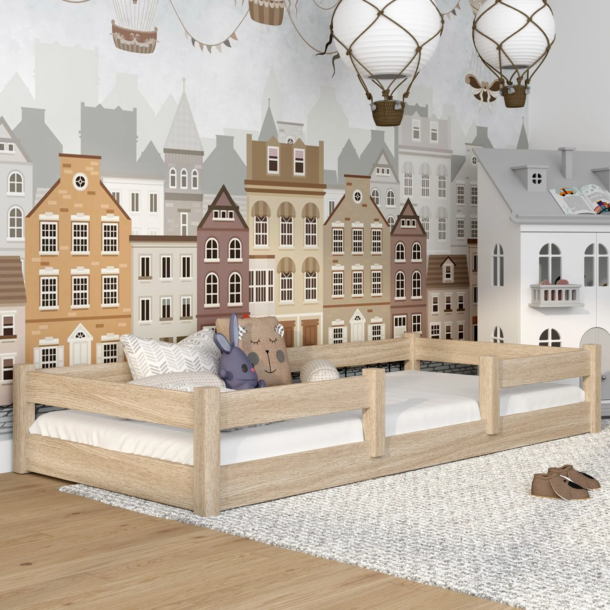 Dębowe łóżko dziecięce niskie N01