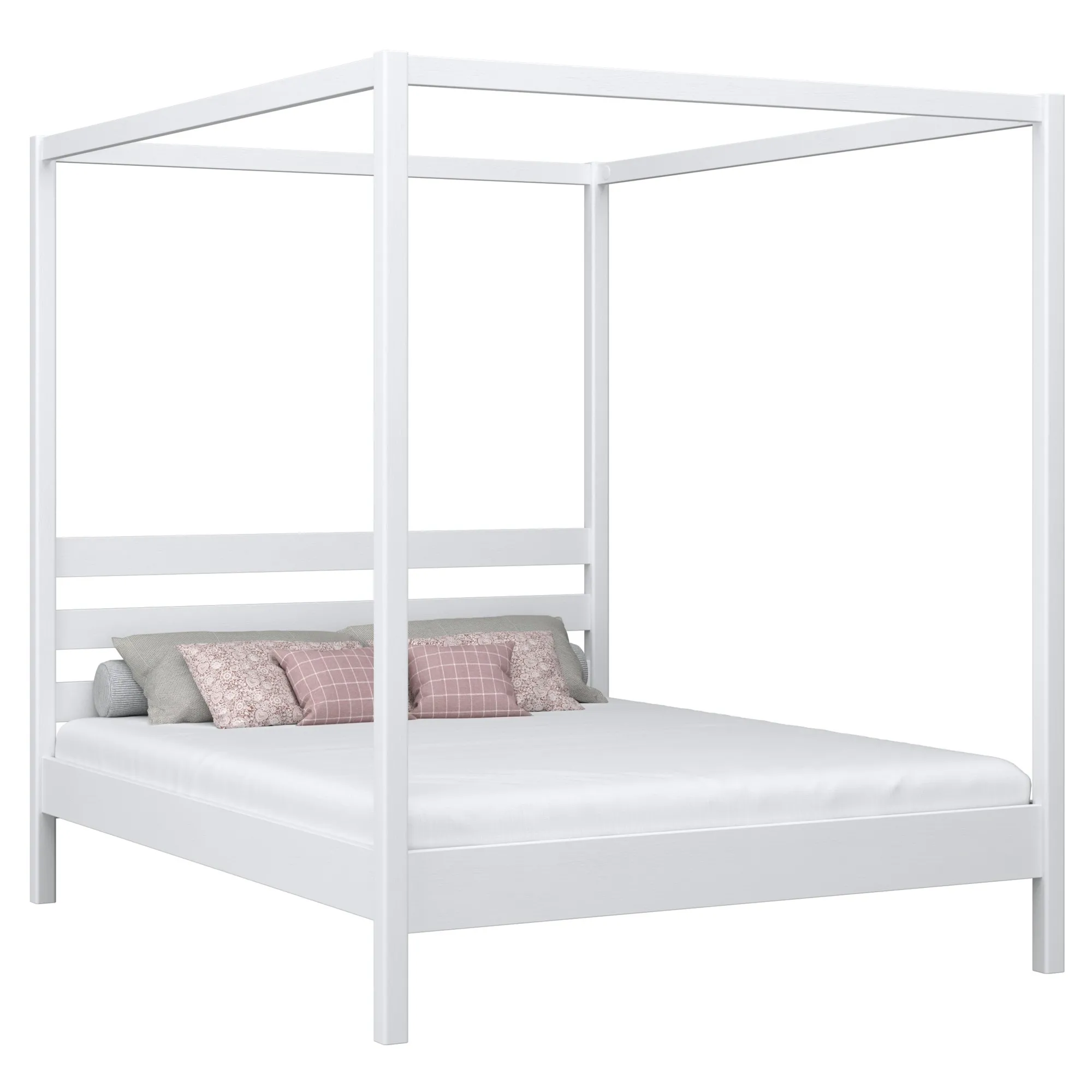 Drewniane łóżko podwójne z baldachimem N01