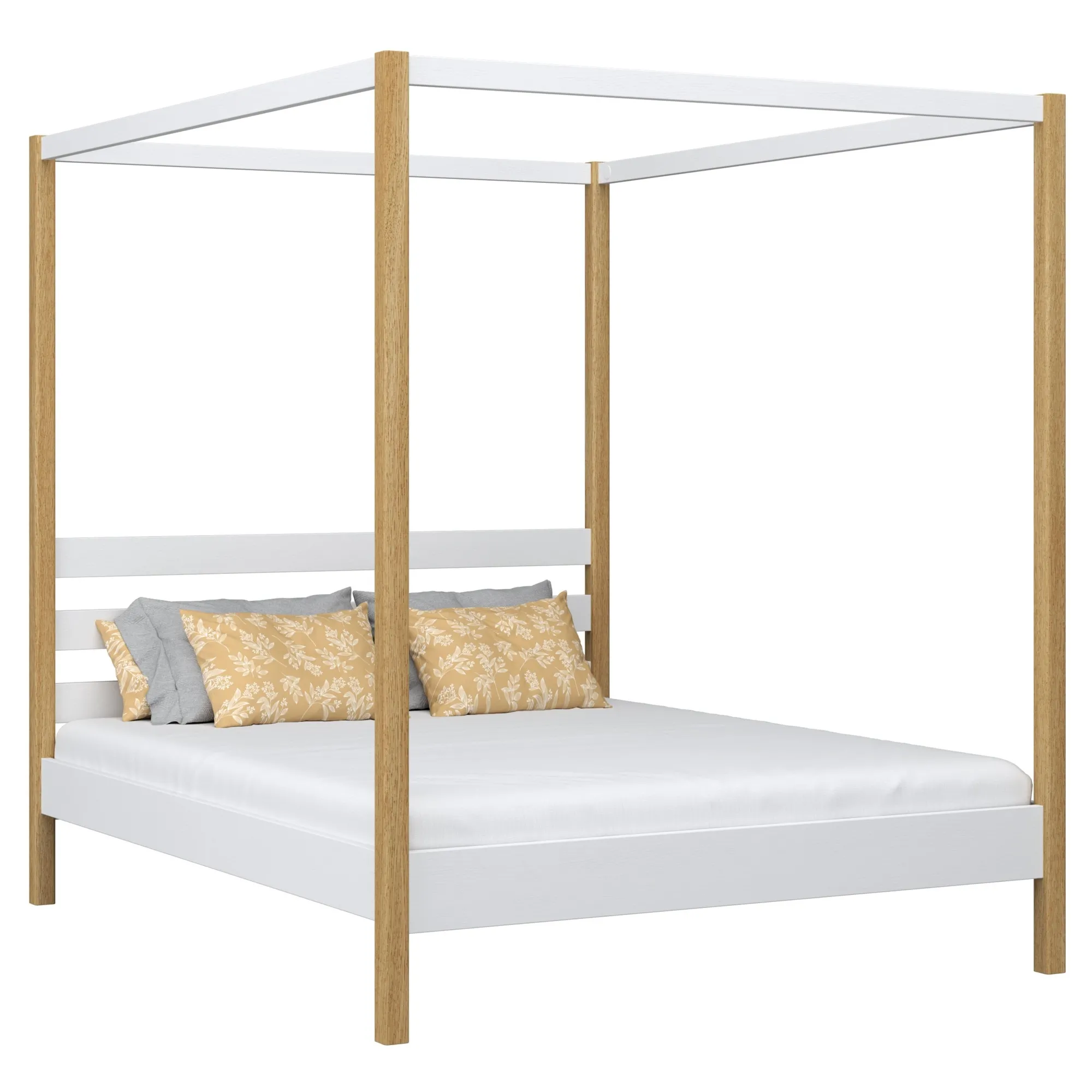 Drewniane łóżko podwójne z baldachimem N01