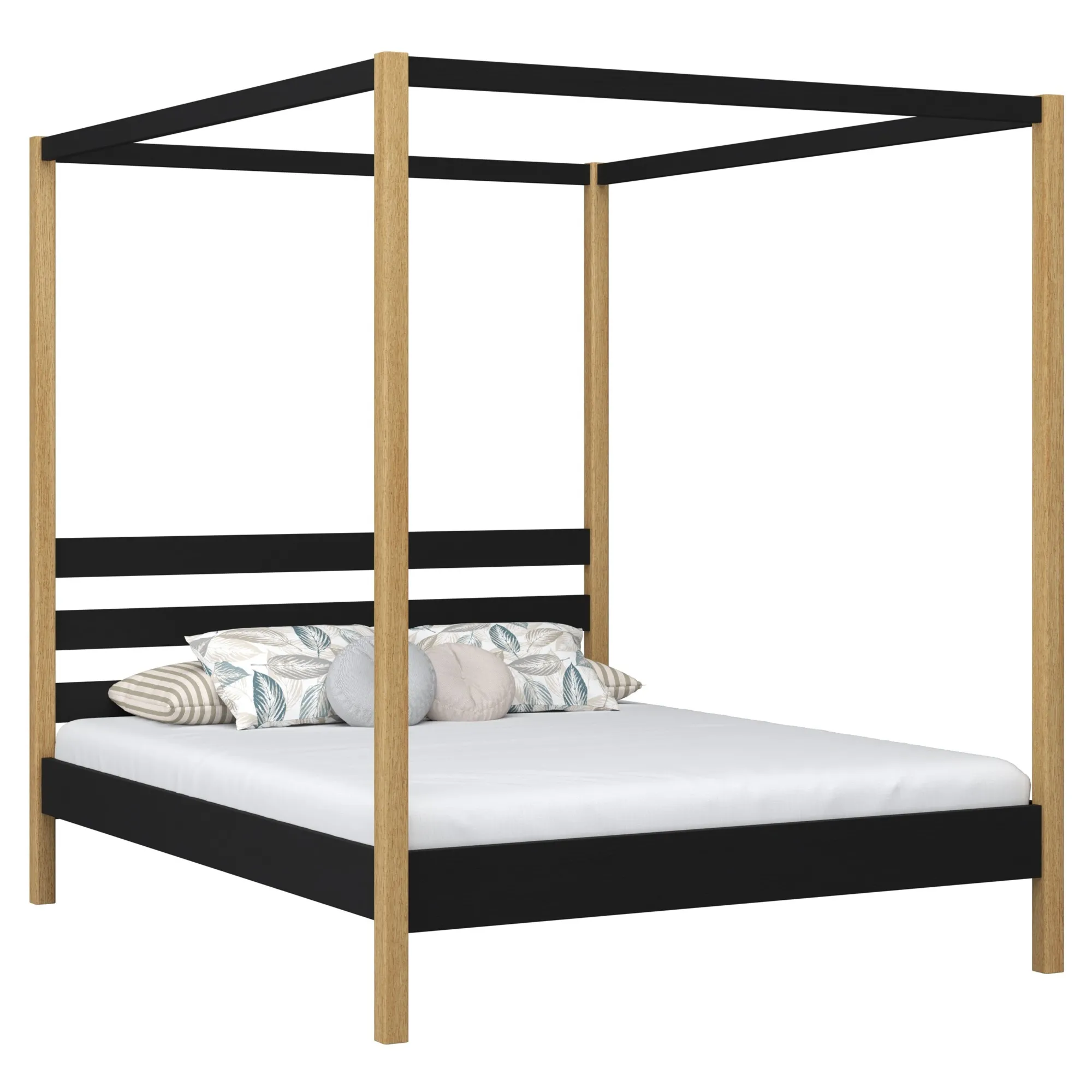 Drewniane łóżko podwójne z baldachimem N01