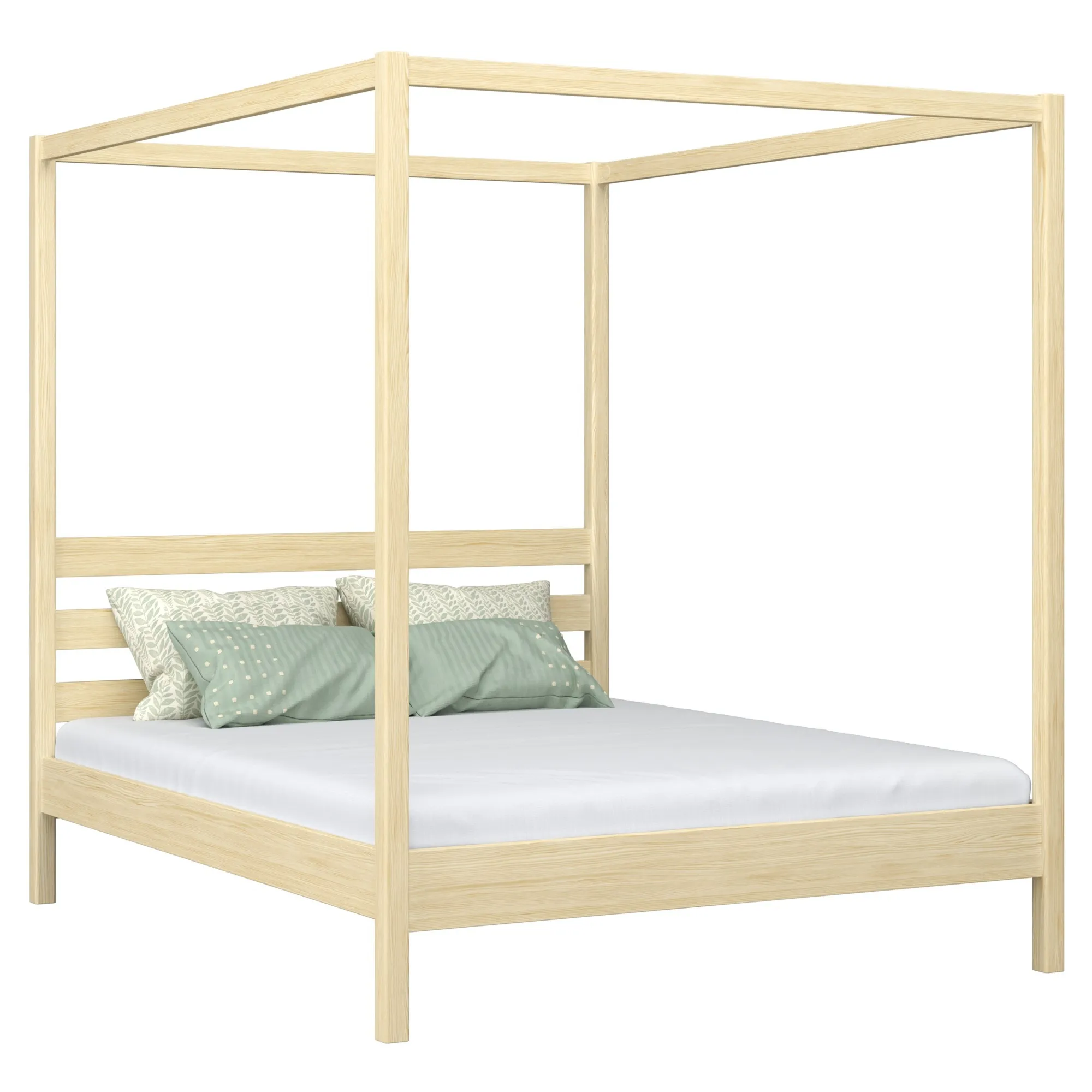 Drewniane łóżko podwójne z baldachimem N01