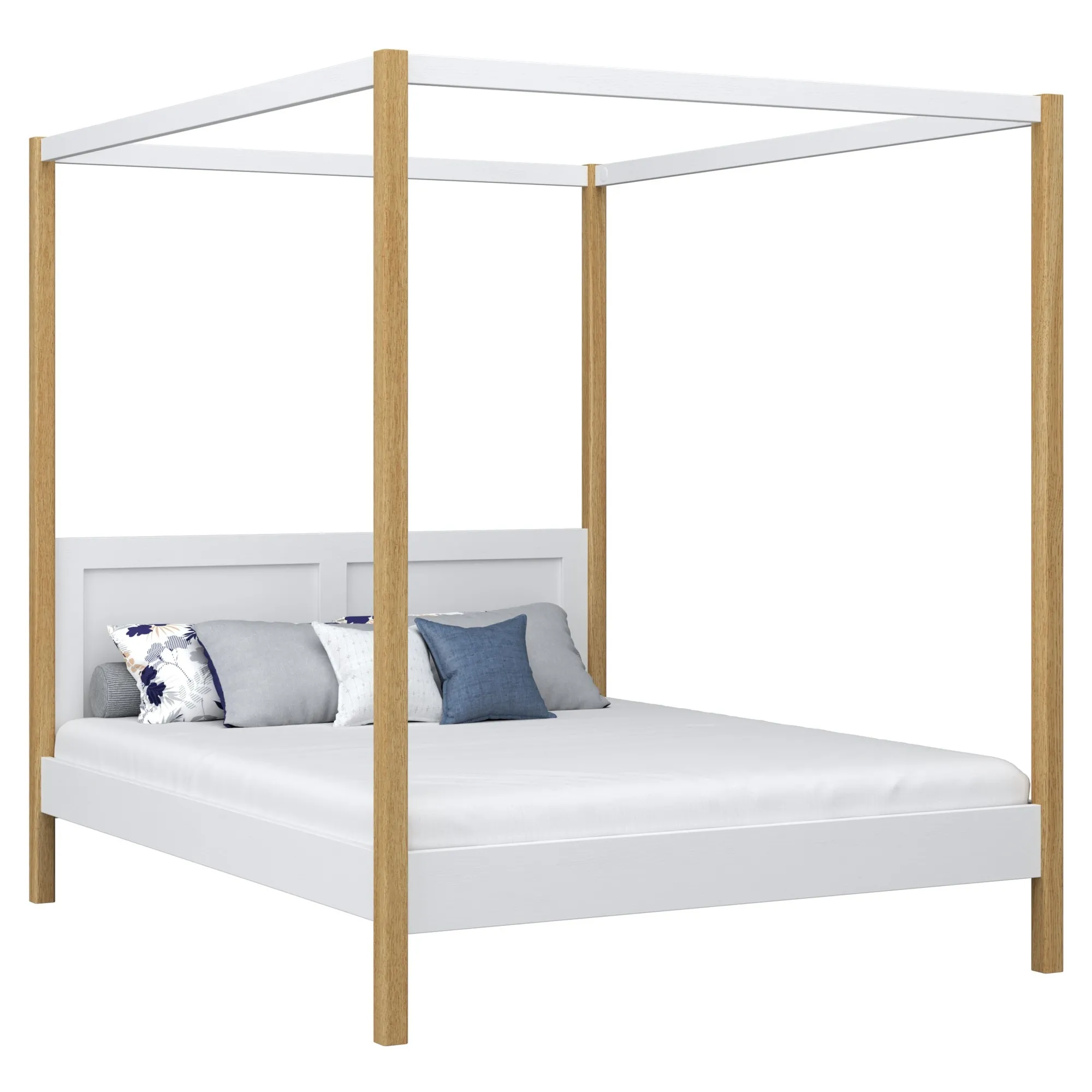 Drewniane łóżko podwójne z baldachimem N02