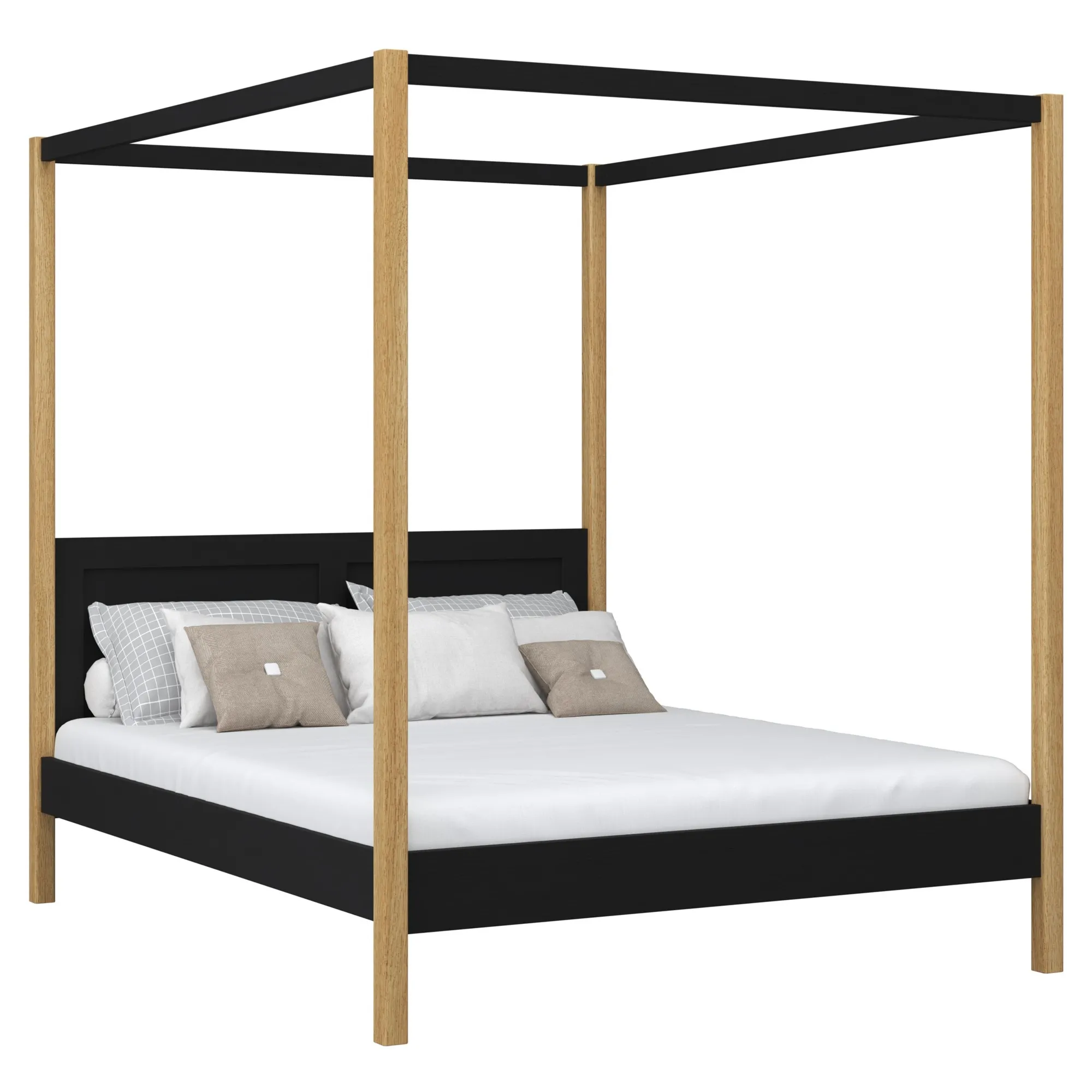 Drewniane łóżko podwójne z baldachimem N02