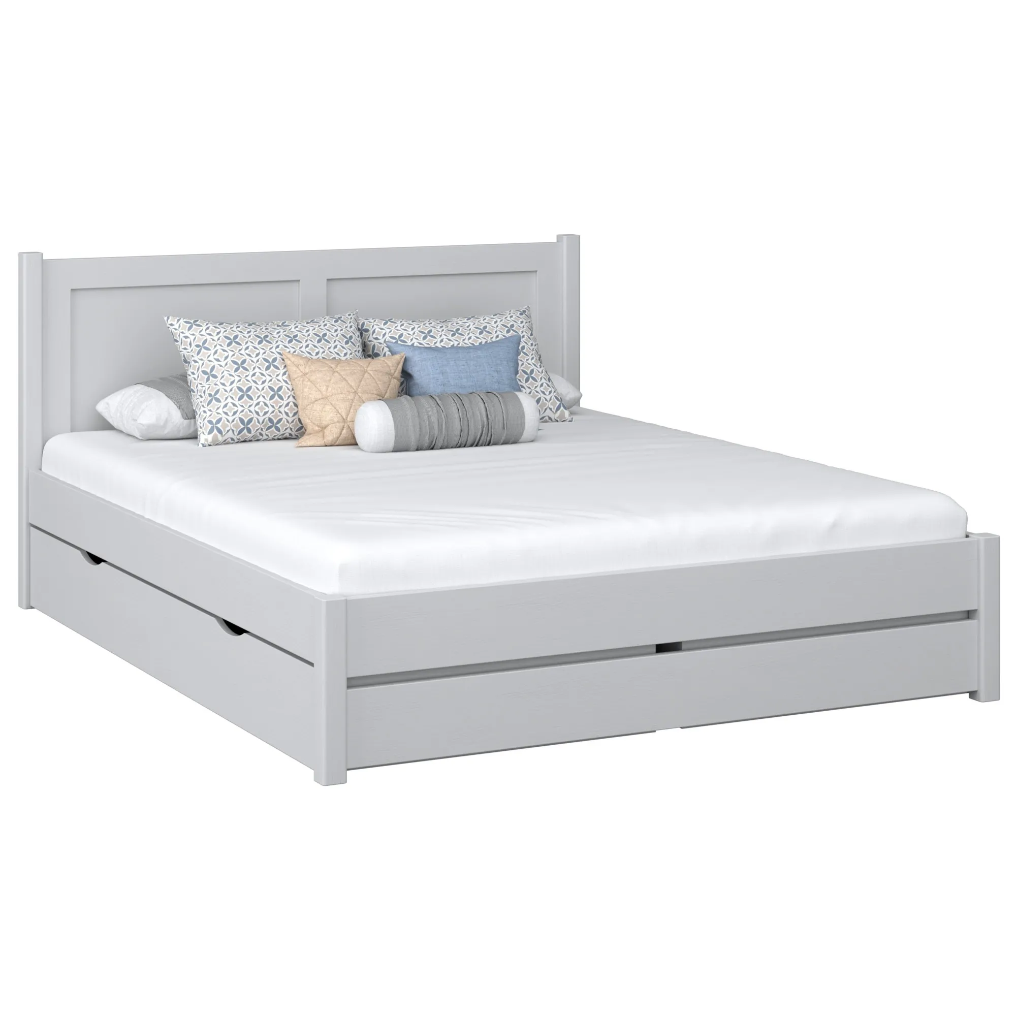 Drewniane łóżko podwójne z szufladą N02