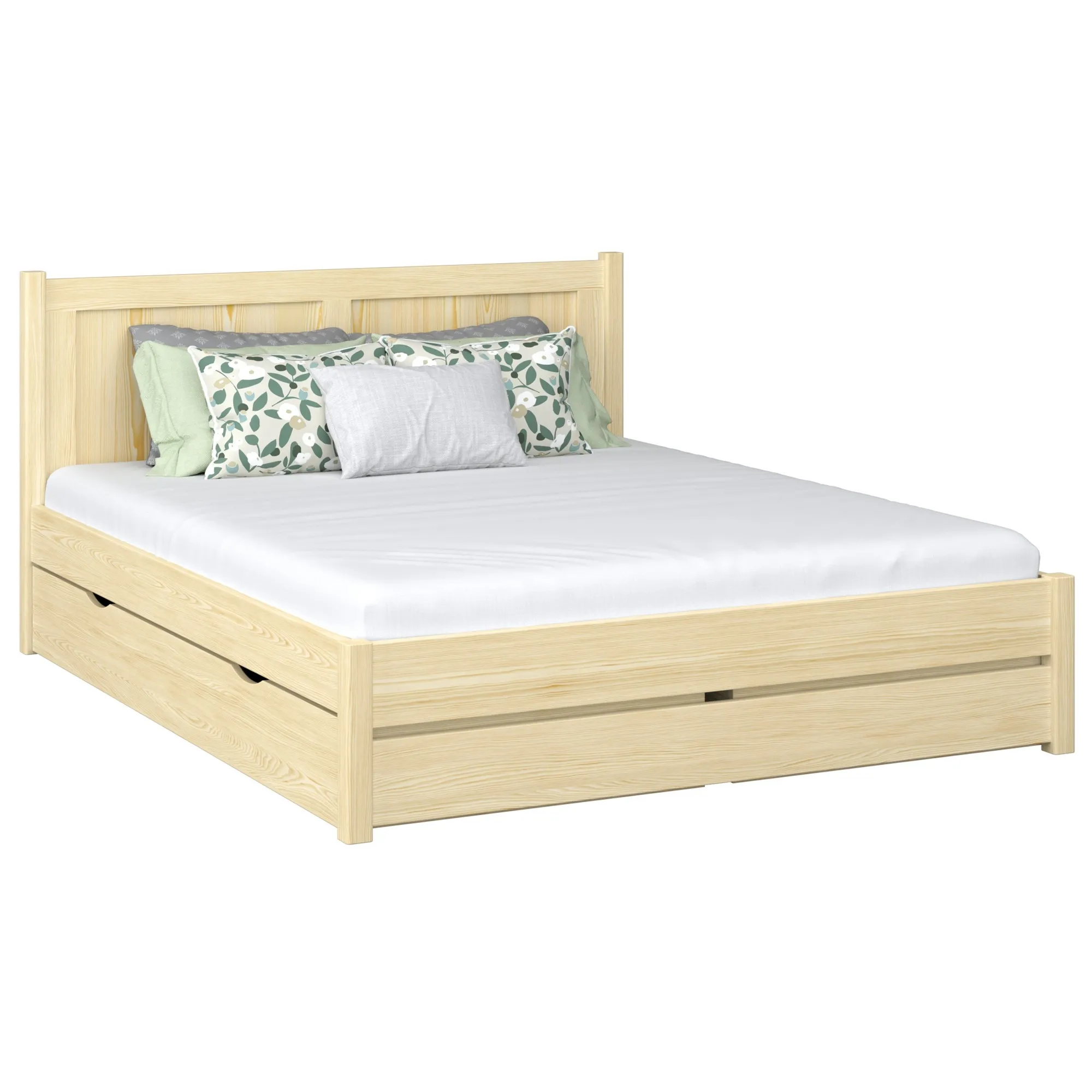 Drewniane łóżko podwójne z szufladą N02