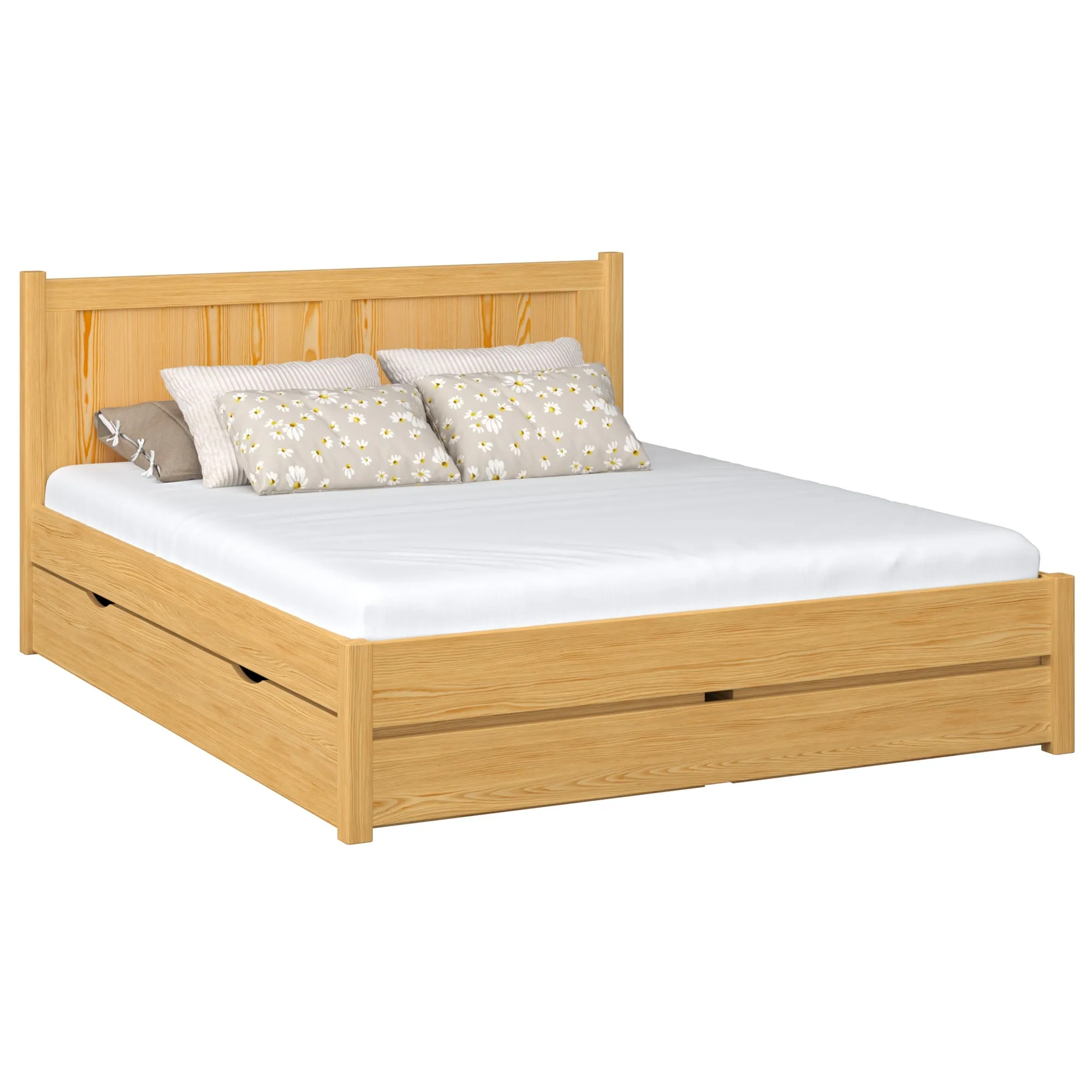 Drewniane łóżko podwójne z szufladą N02