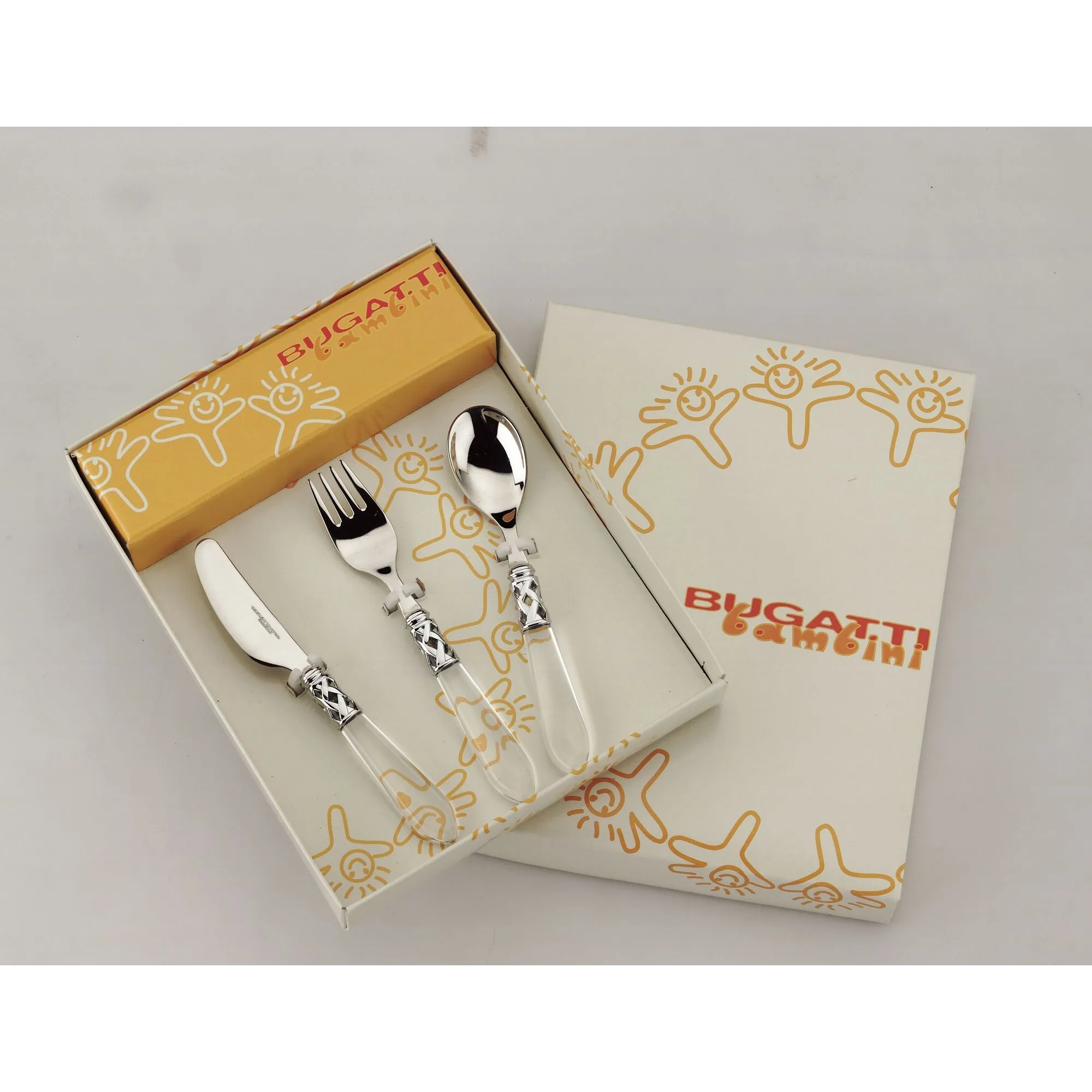 ALADDIN transparent - 3 cz. zest sztućców dla dziecka (łyżeczka,widelec,nożyk)