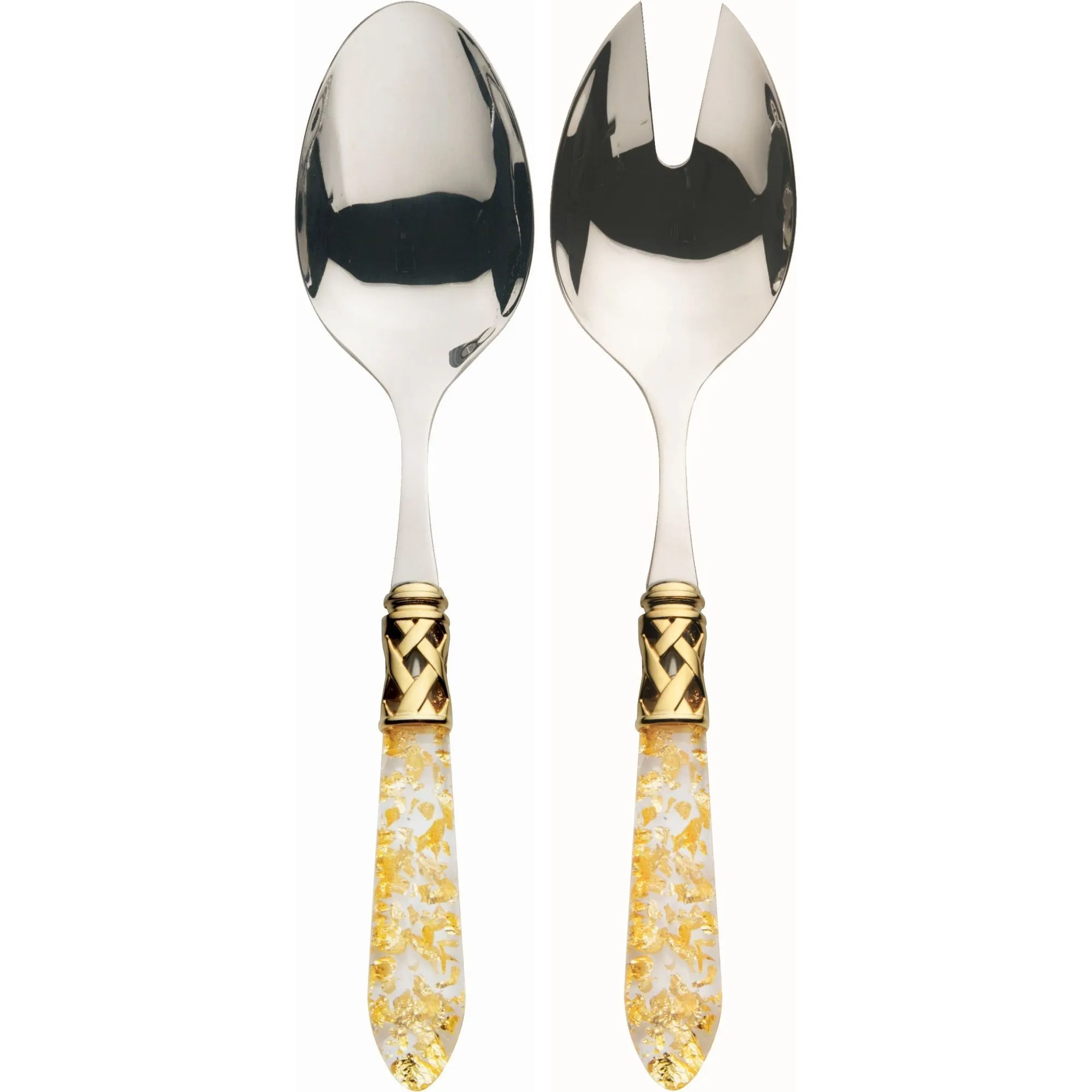 ALADDIN GOLD- Komplet (łyżka do serwowania + łyżka do sałaty) / kolor perłowa kość słoniowa