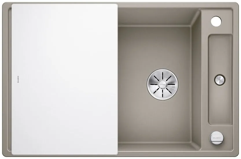 BLANCO AXIA III 45 S Silgranit tartufo odwracalny, korek auto., InFino, deska szkło białe