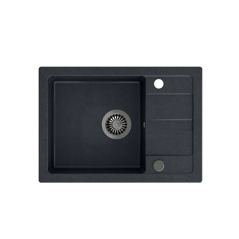 TOM 116 zlewozmywak granitowy czarny (62x44x17,5) + syfon + zaślepka