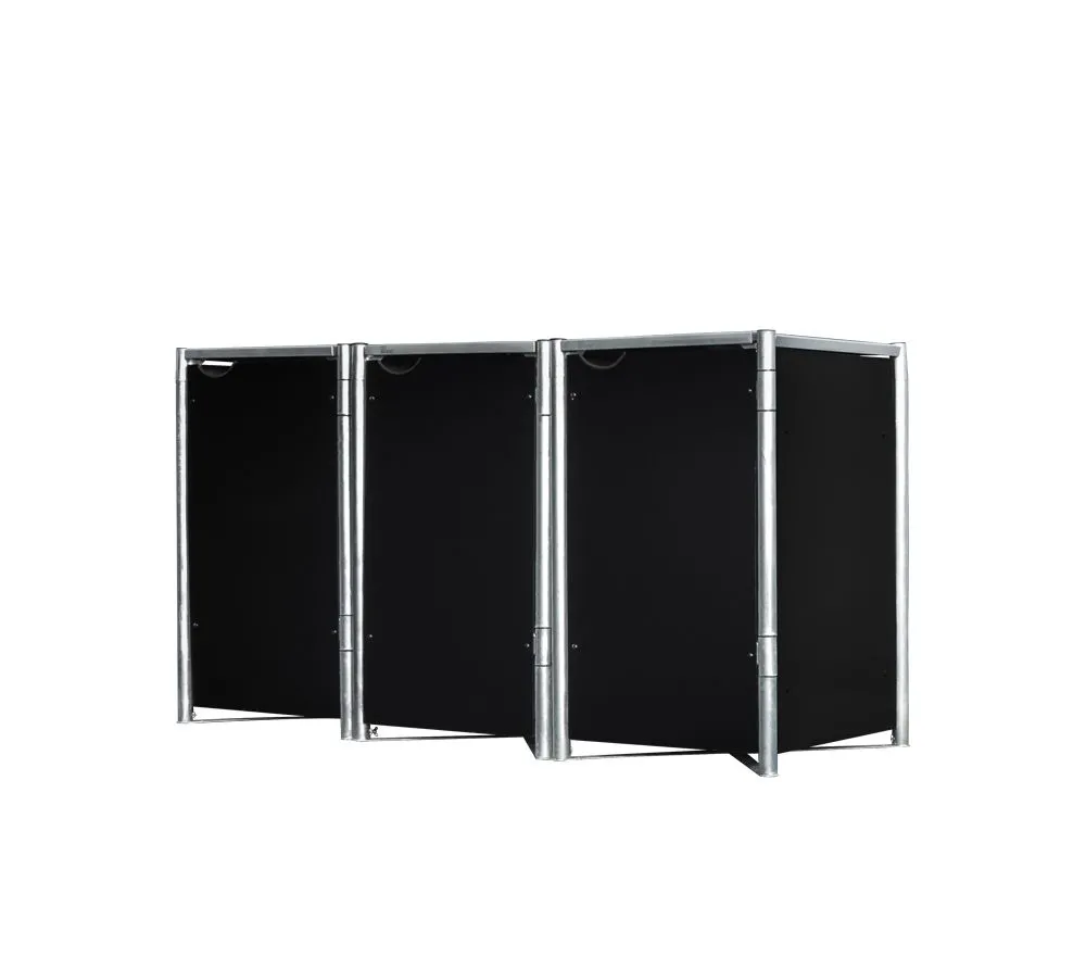 Hide Metalowy pojemnik na śmieci na 3 kosze na śmieci 120 litrów Czarny 64x181x115cm