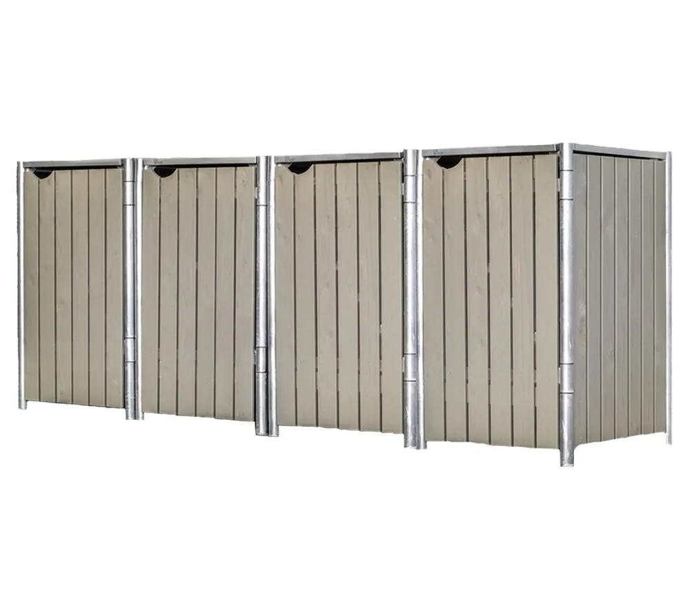 Hide Drewniana skrzynia na śmieci na 4 kosze na śmieci 120 litrów Szary 64x242x115cm