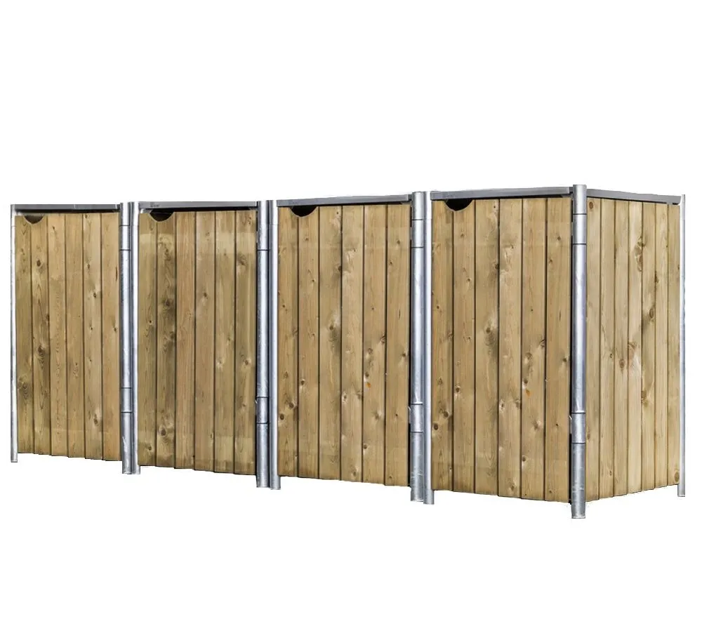 Hide Drewniana skrzynia na śmieci na 4 kosze na śmieci 240 litrów Natura 81x279x115cm