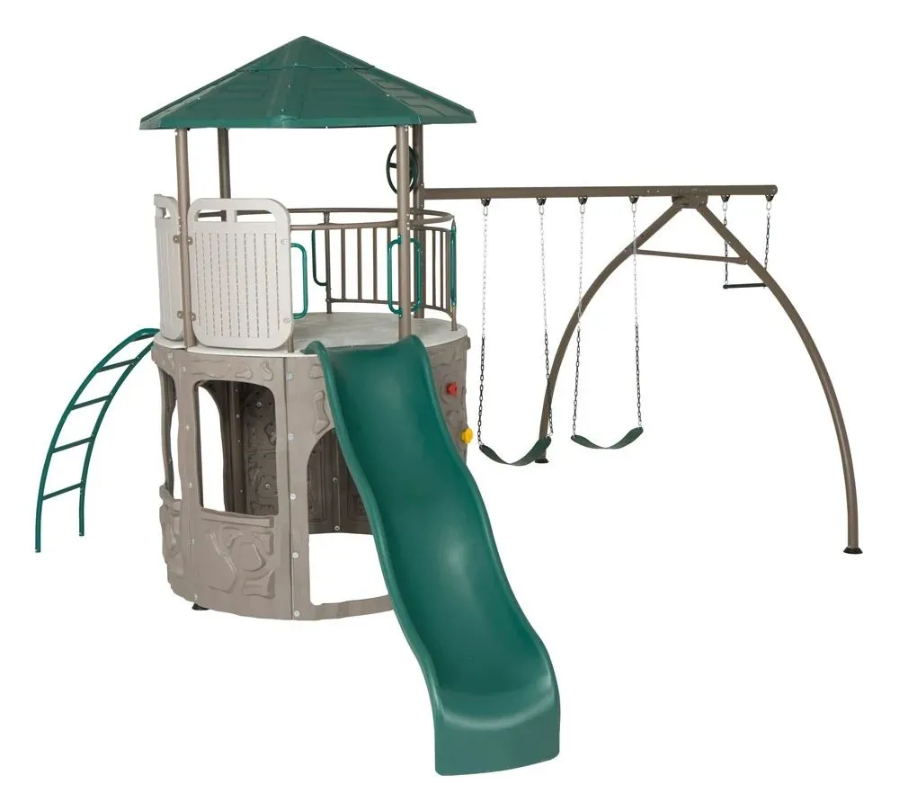 Lifetime Wieża z huśtawką i zjeżdżalnią Brązowy, Zielony 590x490x331cm