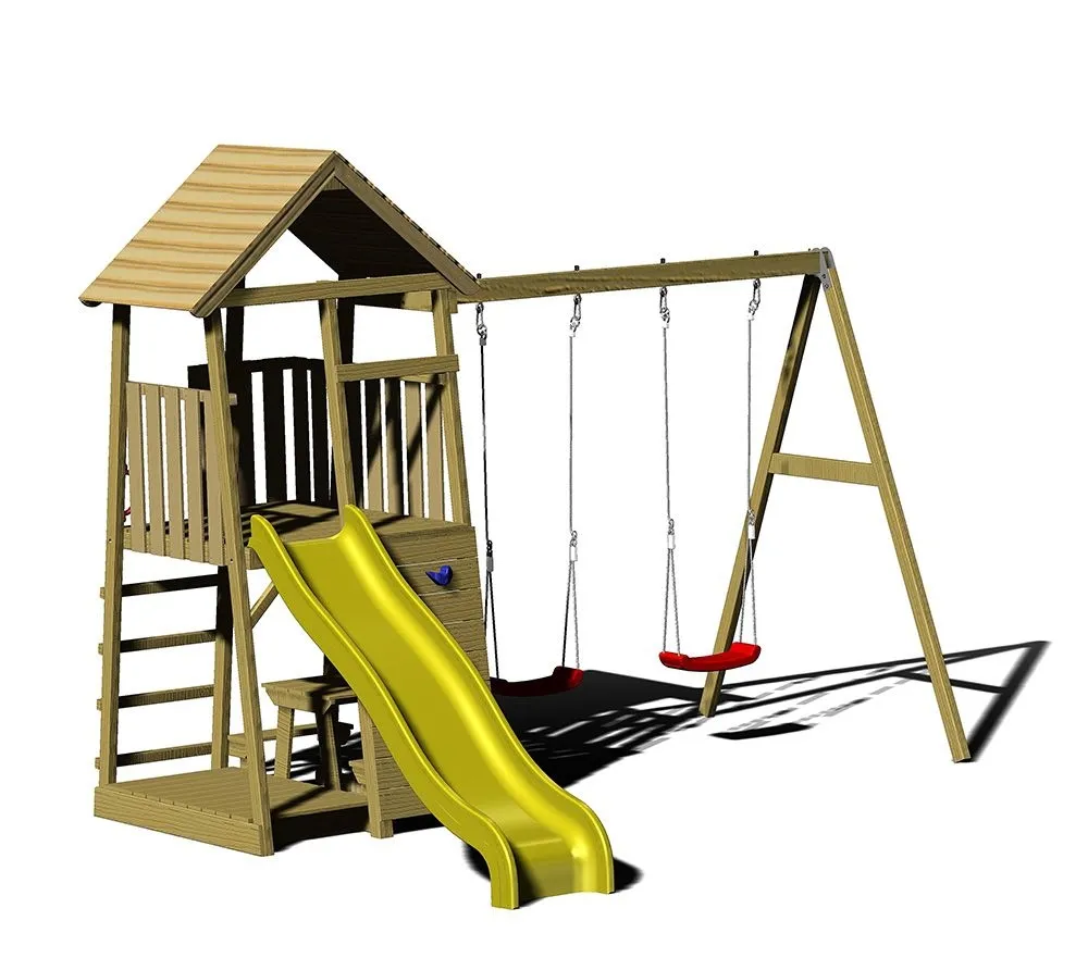 Wendi Toys drewniana wieża do zabawy żyrafa ze zjeżdżalnią, ścianką wspinaczkową, 2 huśtawkami i stołem piknikowym Natura 280x340x270cm