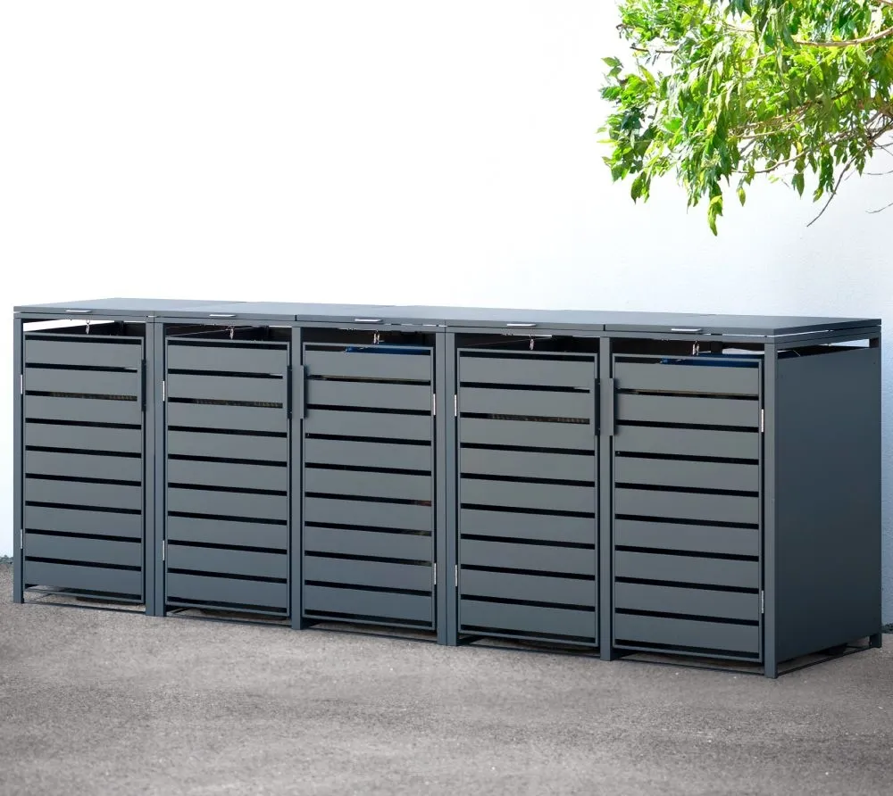 Westmann Metalowy kosz na śmieci 5 kosze 5x 240L Antracyt 332x80x116cm