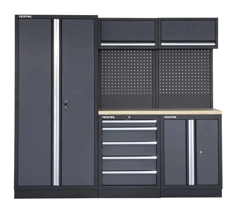Feistos Wyposażenie warsztatu Szafka narzędziowa Apollo 1 łącznie z perforowaną ścianą Szary/Czarny 228x46x200cm