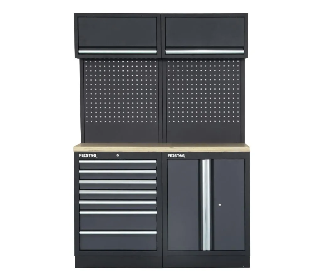 Feistos Wyposażenie warsztatu Szafka narzędziowa Apollo 5 łącznie z perforowaną ścianą Szary/Czarny 136x46x200cm