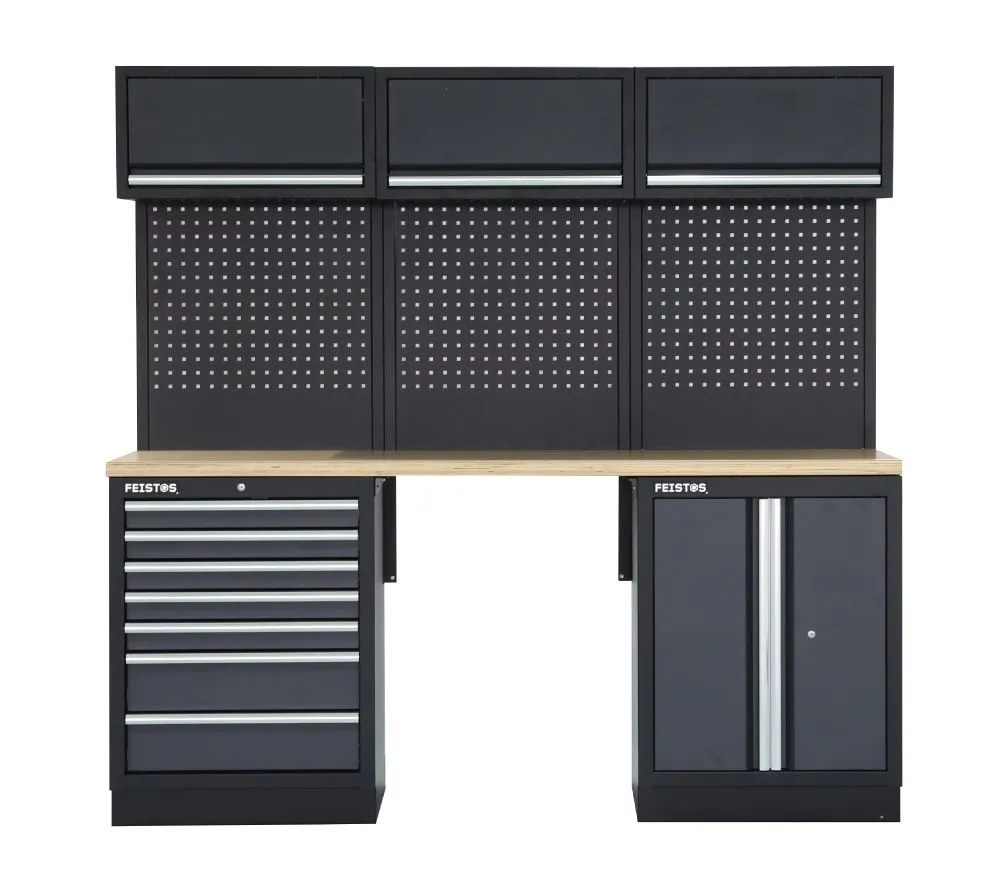 Feistos Wyposażenie warsztatu Szafka narzędziowa Apollo 8 łącznie z perforowaną ścianą Szary/Czarny 204x46x200cm