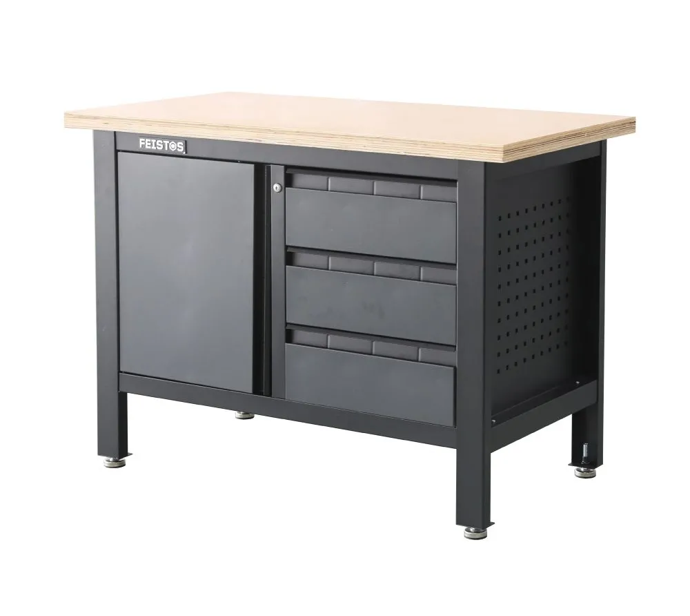 Feistos Wyposażenie warsztatu Stół warsztatowy Tito 1 łącznie z perforowaną ścianą Antracyt/Czarny 120x60x87cm