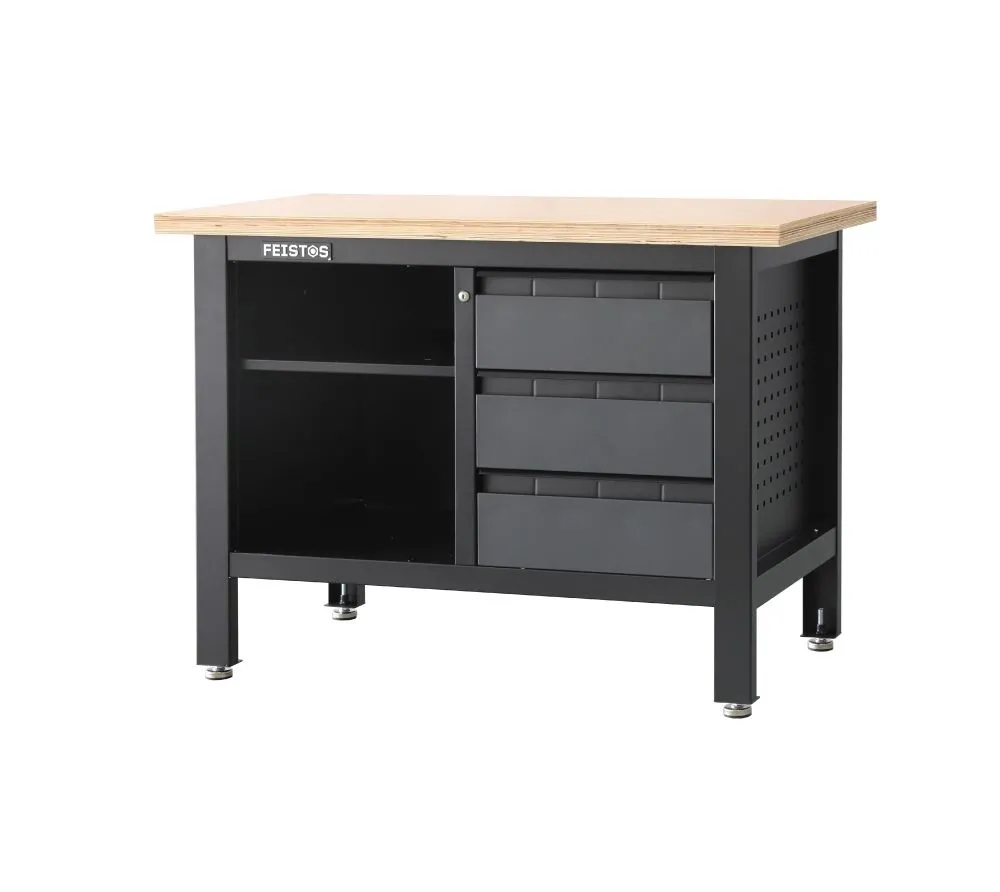 Feistos Wyposażenie warsztatu Stół warsztatowy Tito 2 łącznie z perforowaną ścianą Antracyt/Czarny 120x60x87cm