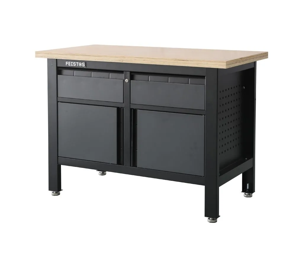 Feistos Wyposażenie warsztatu Stół warsztatowy Tito 3 łącznie z perforowaną ścianą Antracyt/Czarny 120x60x87cm
