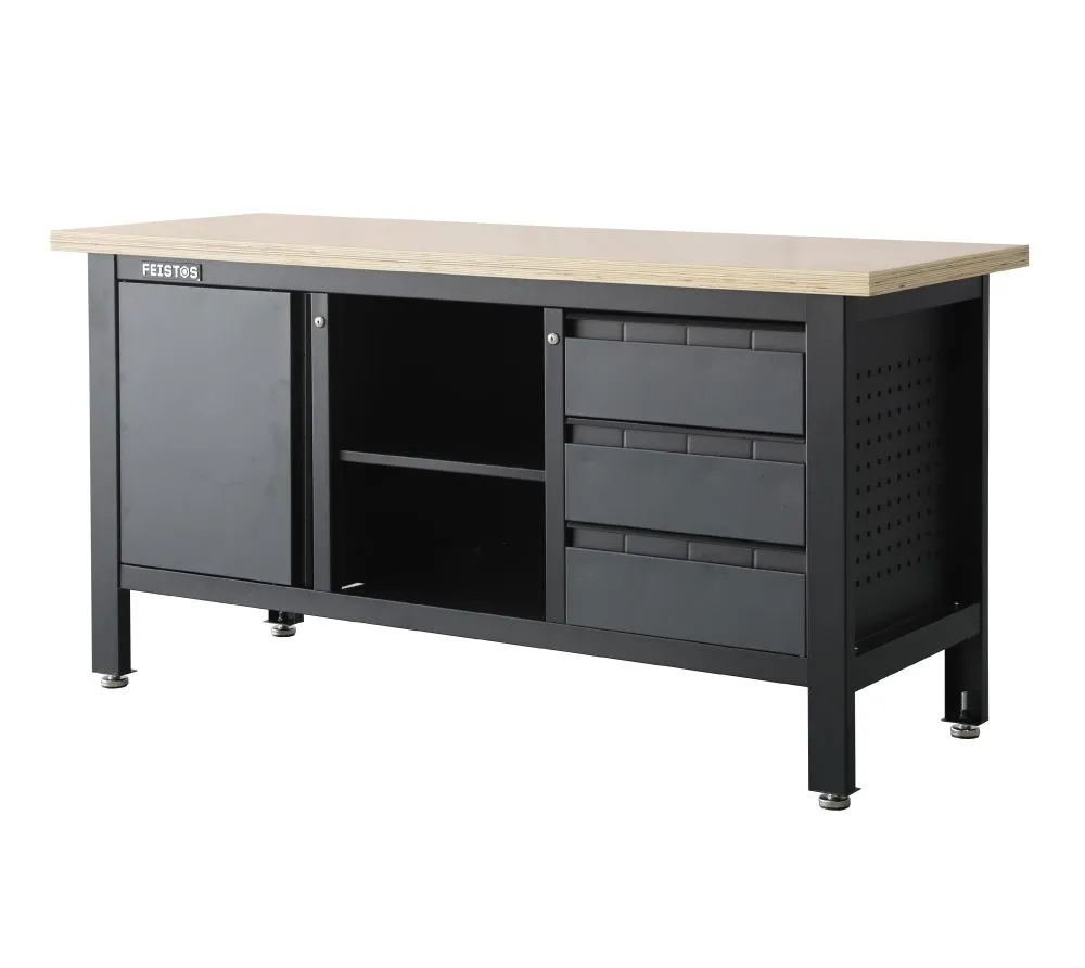 Feistos Wyposażenie warsztatu Stół warsztatowy Heros 1 łącznie z perforowaną ścianą Antracyt/Czarny 169x60x87cm