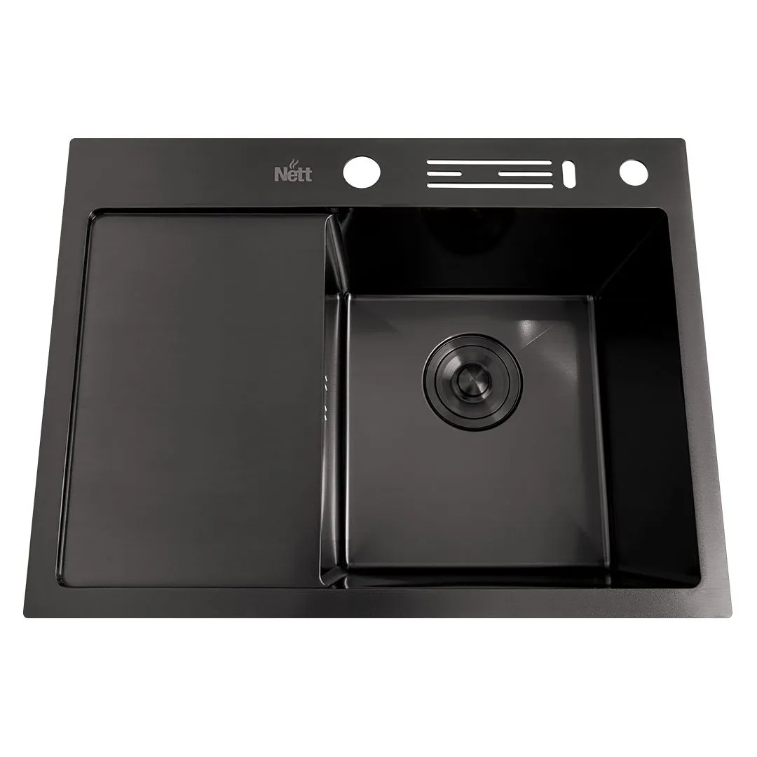 Zlew kuchenny czarny z ociekaczem po lewej stalowy 60 cm Nett NB-6045L