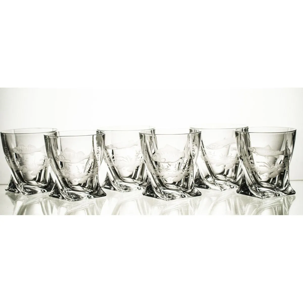 Crystal Julia Szklanki do whisky 6 sztuk grawerowane dla wędkarzy