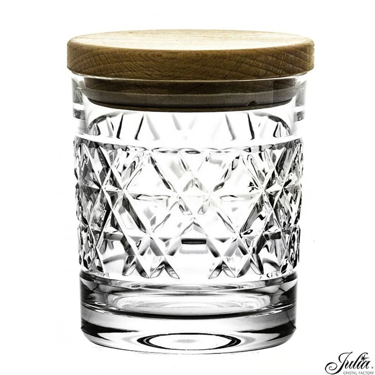 Crystal Julia Pojemnik kryształowy z drewnianym deklem 10,5 cm