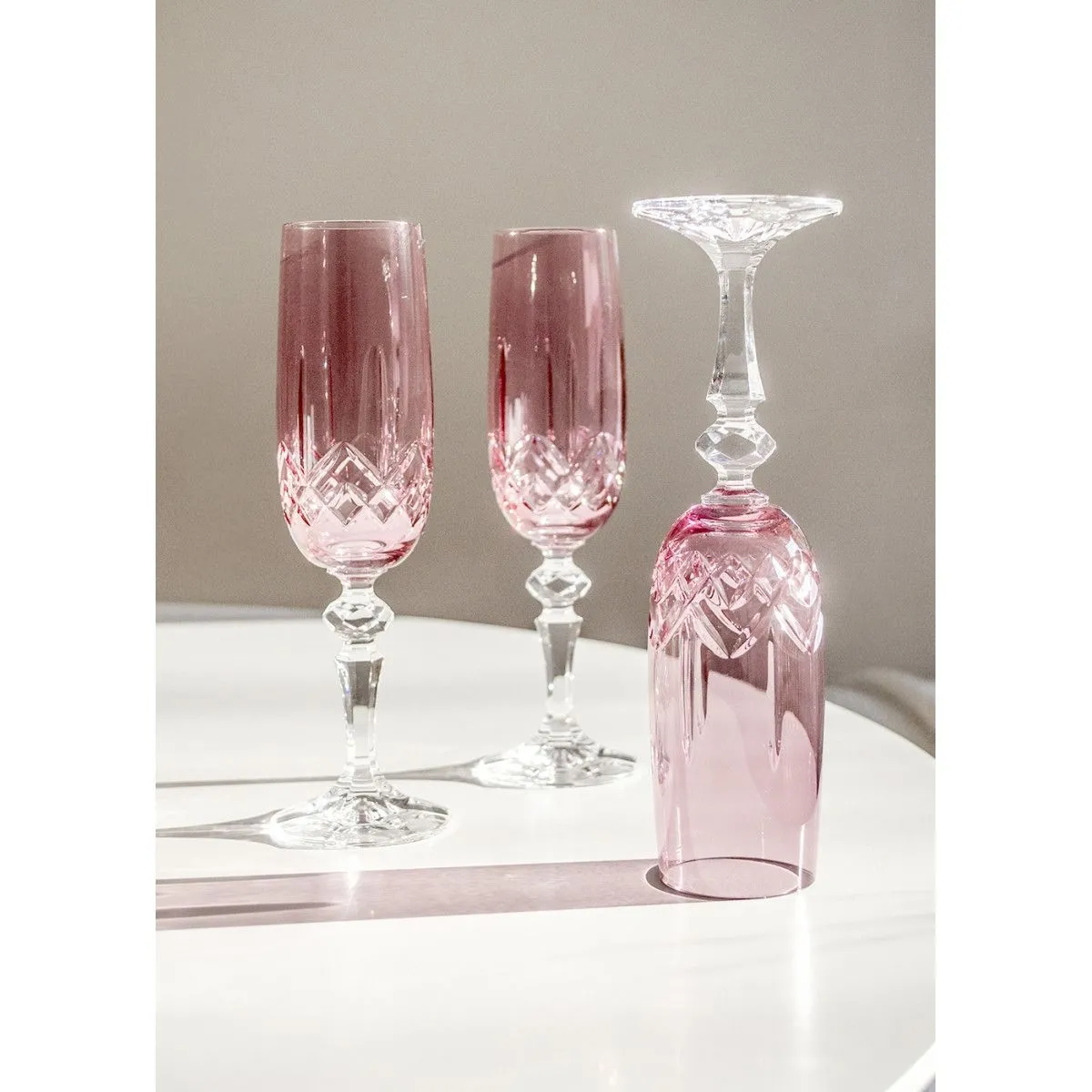 Crystal Julia Kieliszki kryształowe do szampana prosecco 3 sztuki różowe