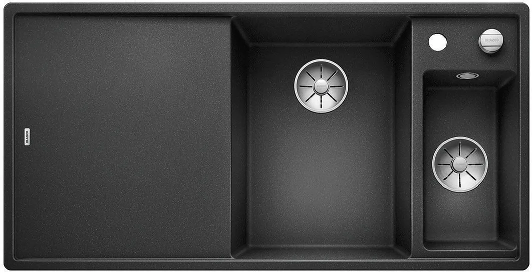 BLANCO AXIA III 6 S Silgranit antracyt prawa, korek auto., InFino, deska szkło białe, odsączarka stalowa