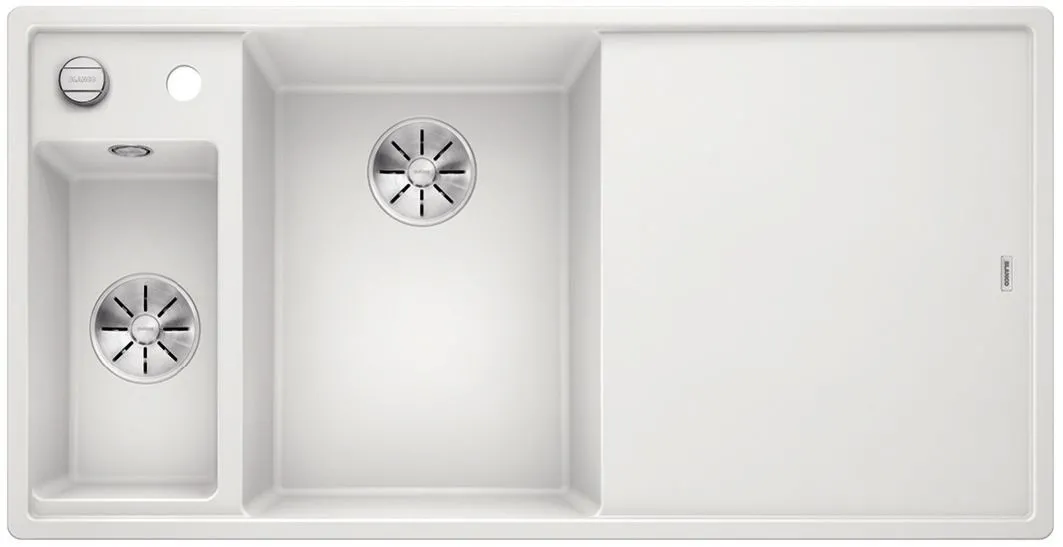 BLANCO AXIA III 6 S Silgranit biały lewa, korek auto., InFino, deska szkło białe, odsączarka stalowa