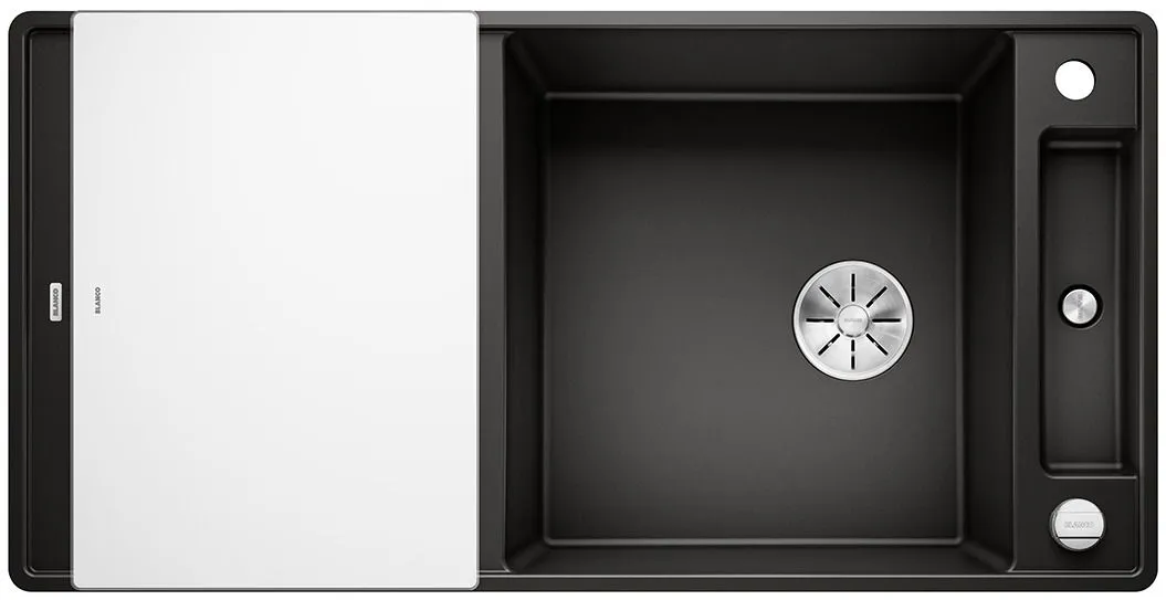 BLANCO AXIA III XL 6 S-F Silgranit czarny odwracalny, korek auto., InFino, deska szkło białe