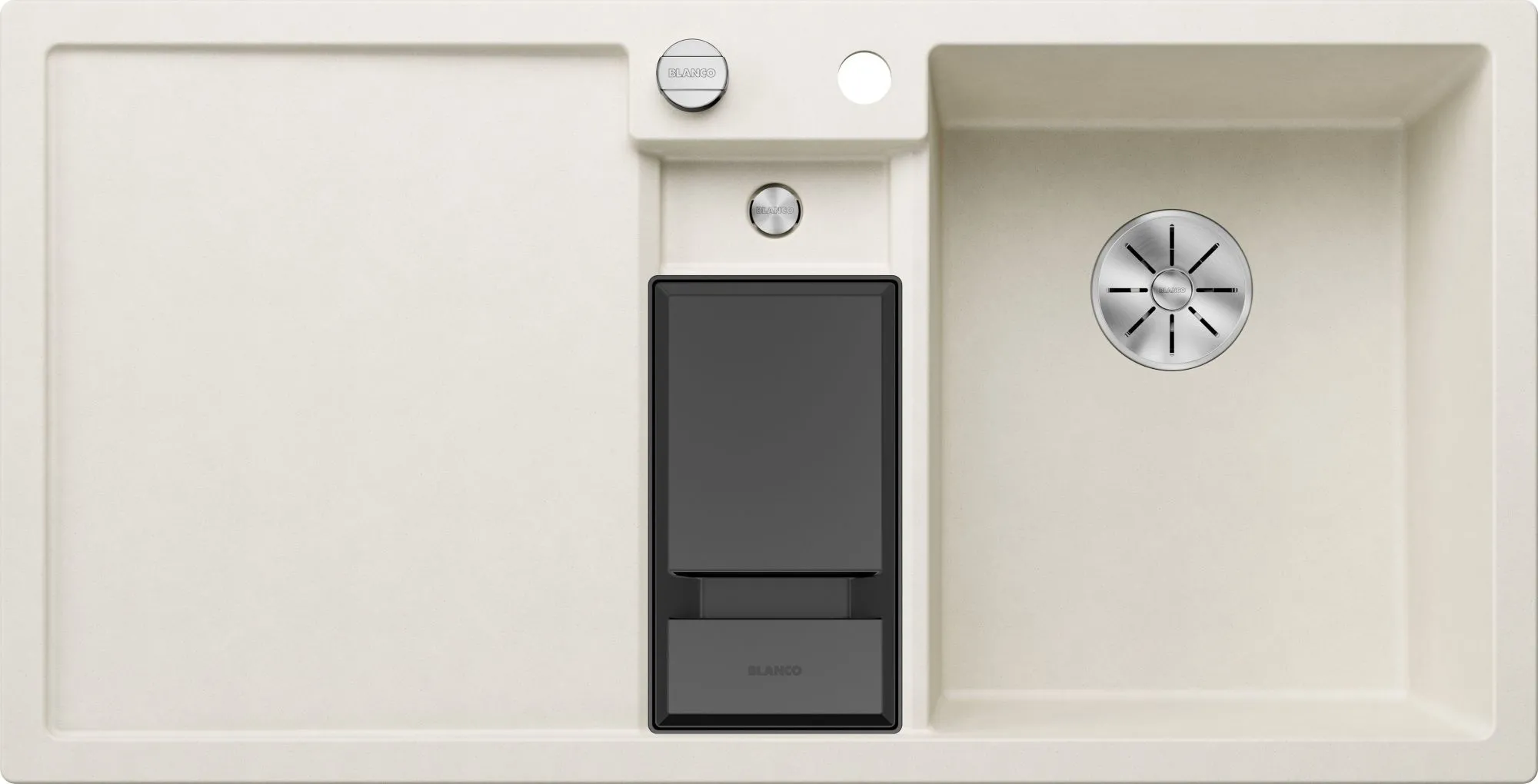 Zlewozmywak COLLECTIS 6 S Silgranit delikatny biały prawa, korek auto., InFino, wkład z pokrywką