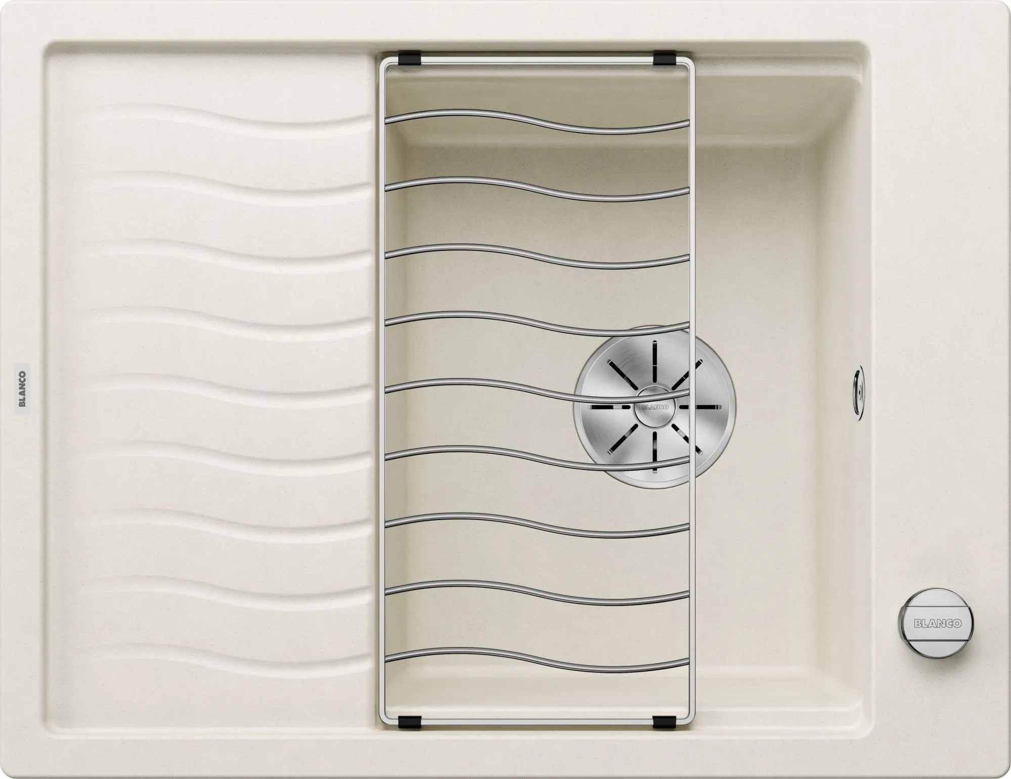 Zlewozmywak ELON 45 S Silgranit delikatny biały odwracalny, korek auto., InFino, kratka ociekowa