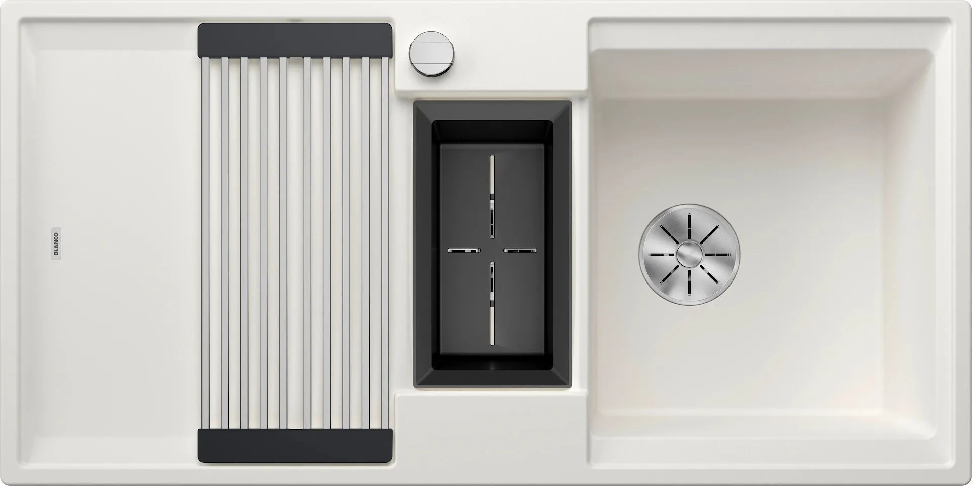 BLANCO ADIRA 6 S Silgranit biały odwracalny, korek auto., InFino, mata stalowa składana