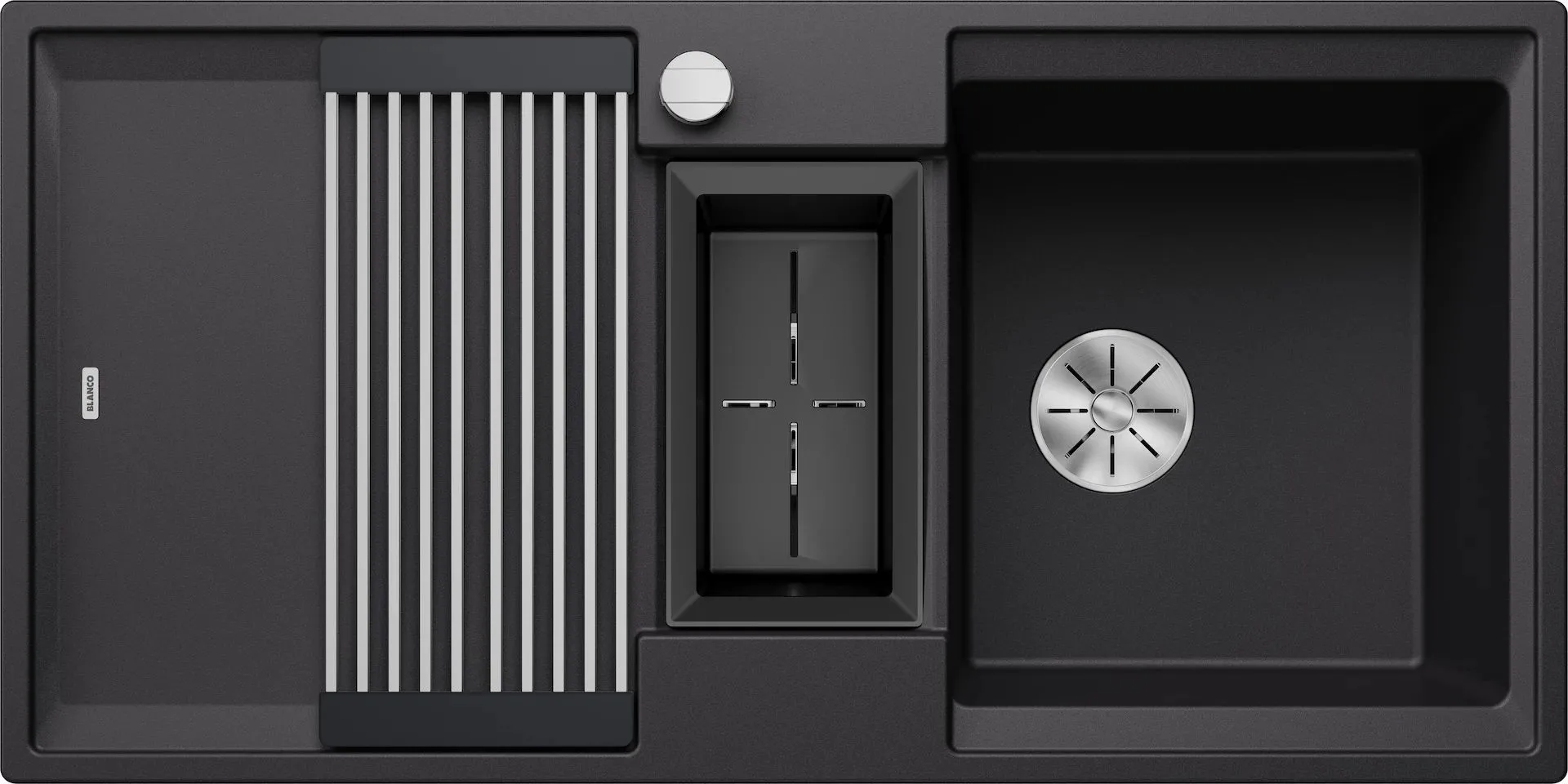 BLANCO ADIRA 6 S Silgranit czarny odwracalny, korek auto., InFino, mata stalowa składana
