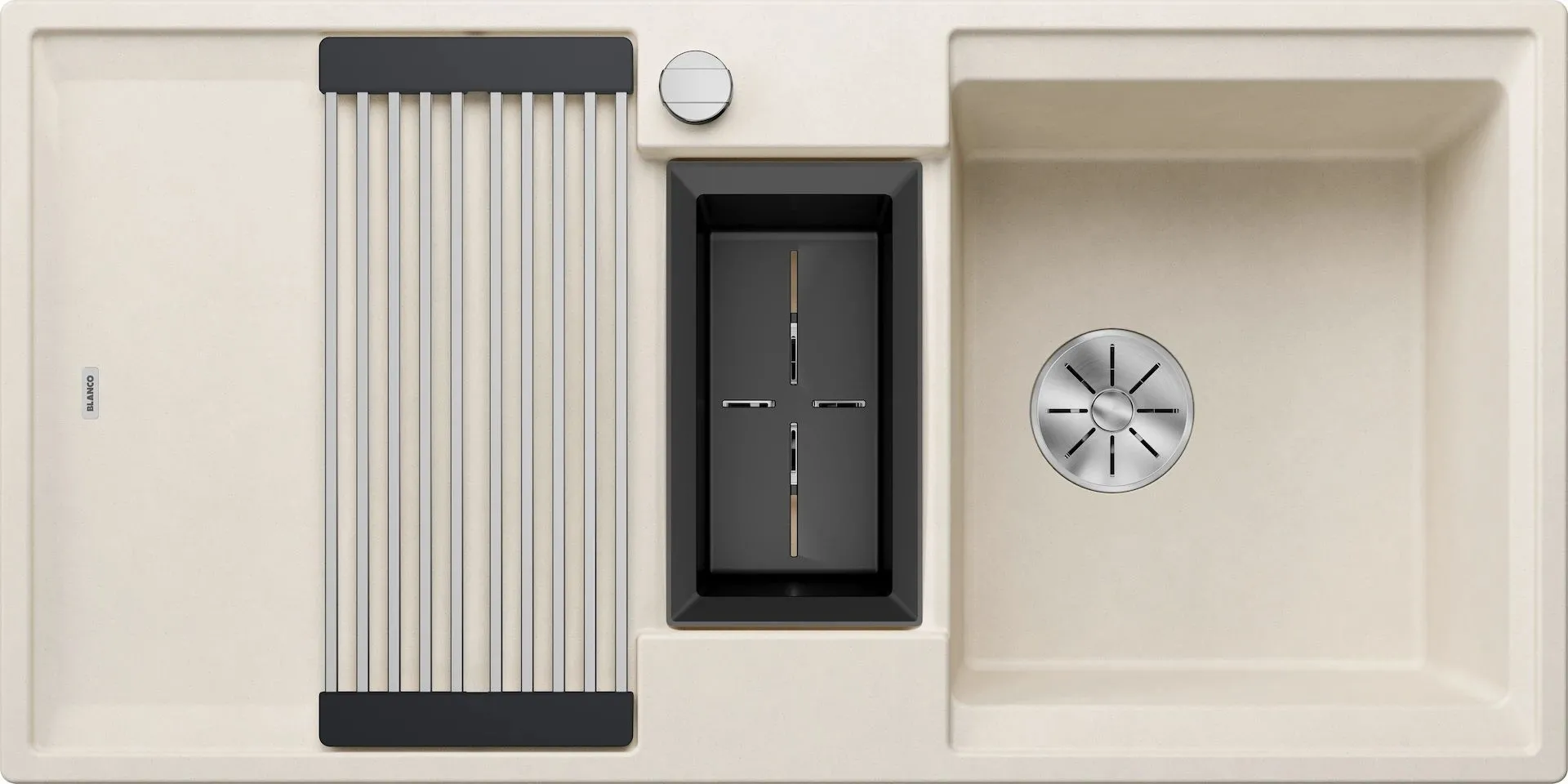 BLANCO ADIRA 6 S Silgranit delikatny biały odwracalny, korek auto., InFino, mata stalowa składana